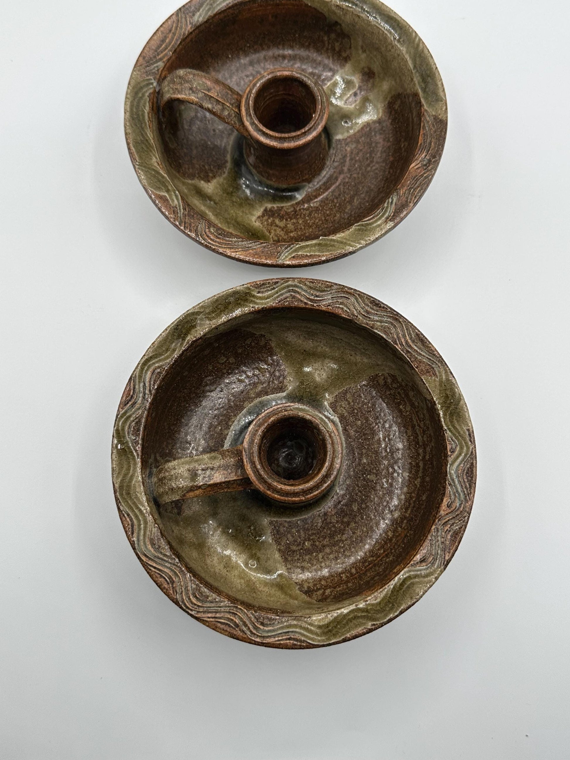 Handcrafted Vintage Studio Art Pottery Chamber Candlesticks - Pair of Unique Ceramic Holders