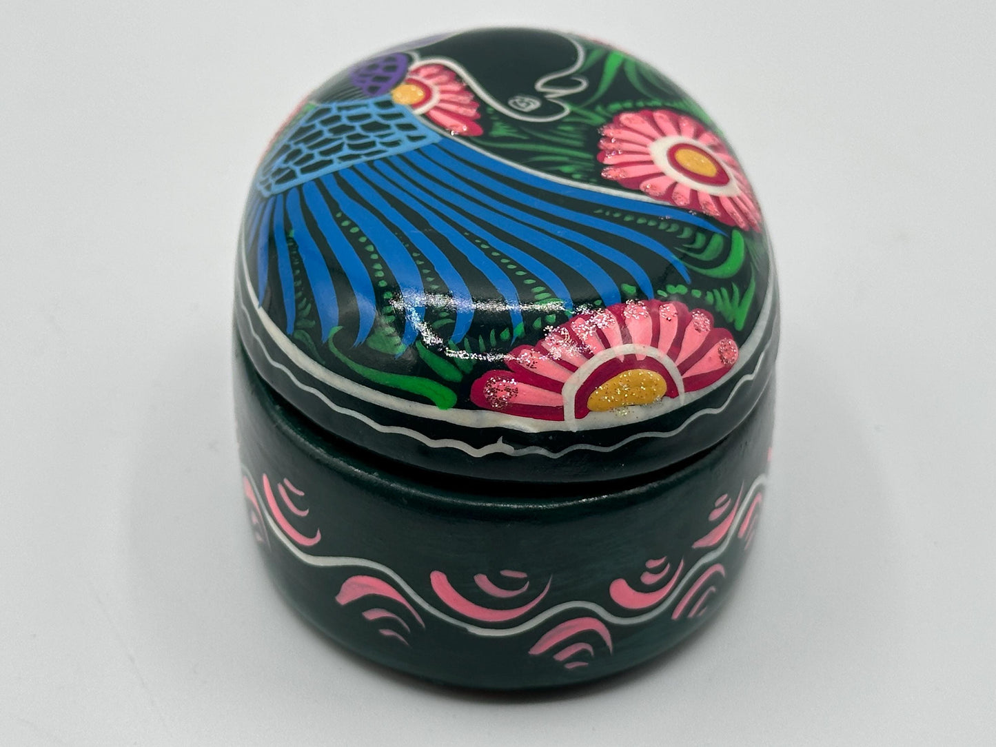 Vibrant Vintage Mexican Folk Art Trinket Box - Handcrafted Colorful Clay Pottery for Bohemian Decor