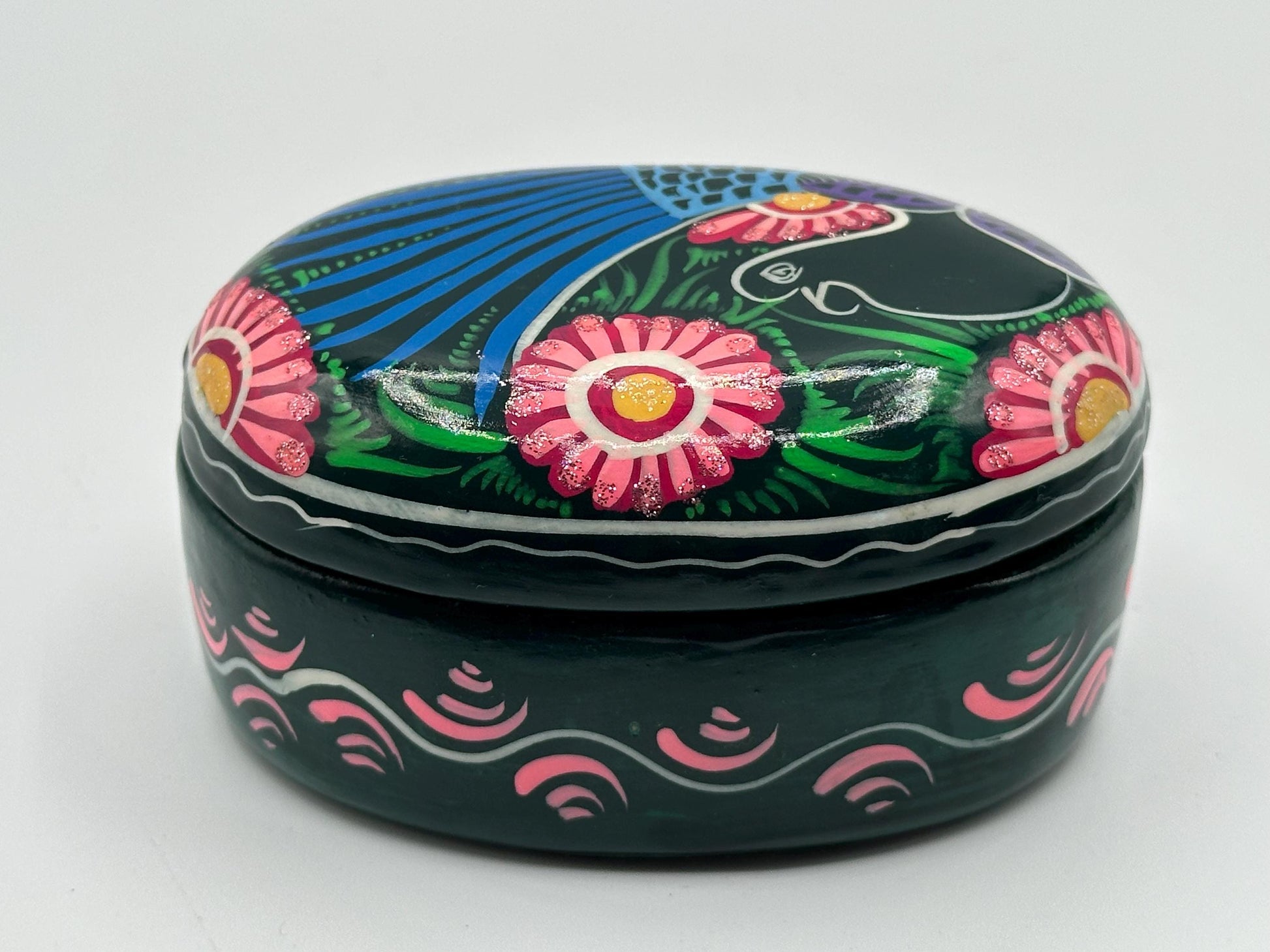 Vibrant Vintage Mexican Folk Art Trinket Box - Handcrafted Colorful Clay Pottery for Bohemian Decor