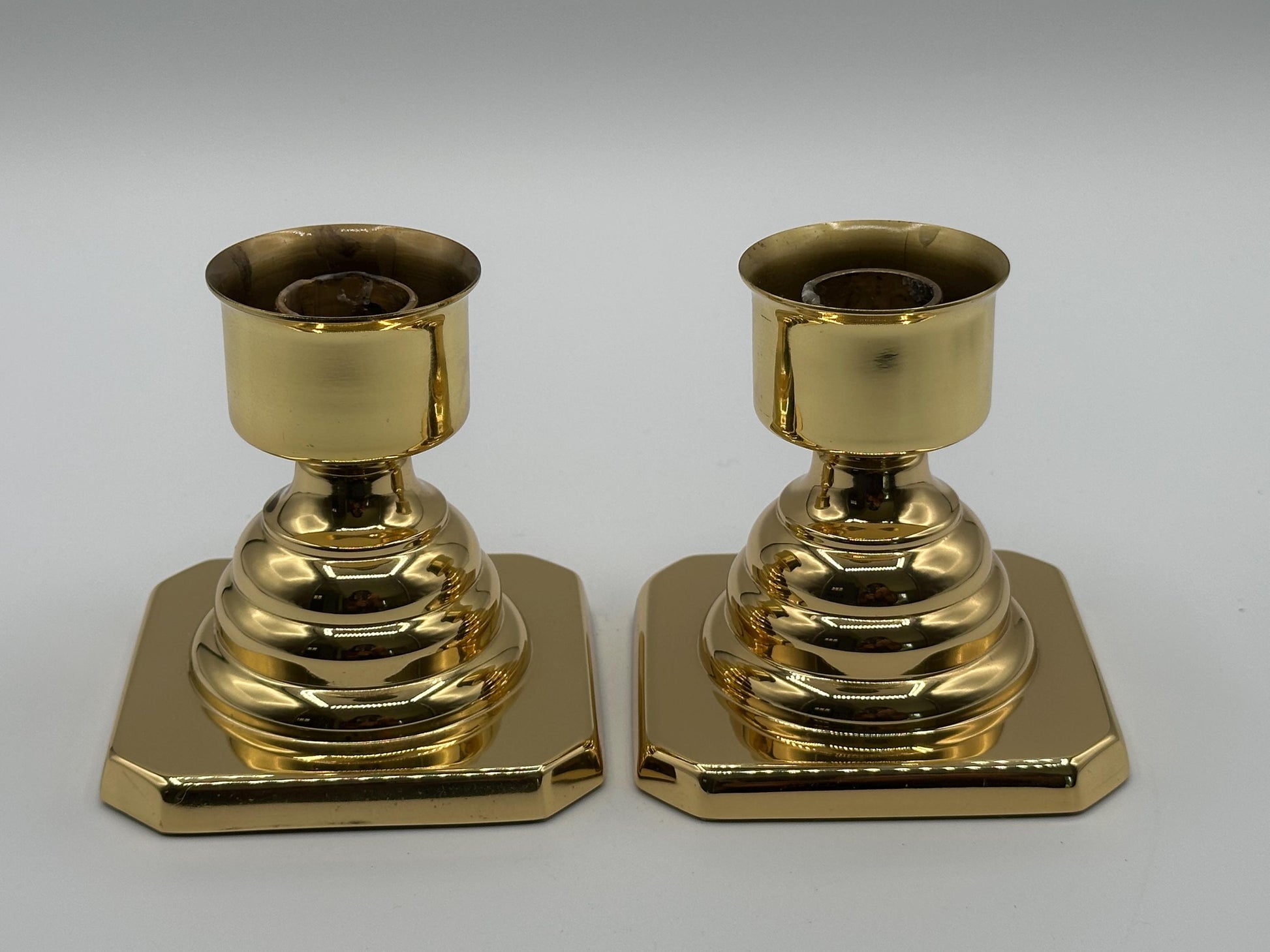 Vintage Baldwin Square Base Solid Brass Candlestick Holders - Elegant Home Decor Accent Pieces