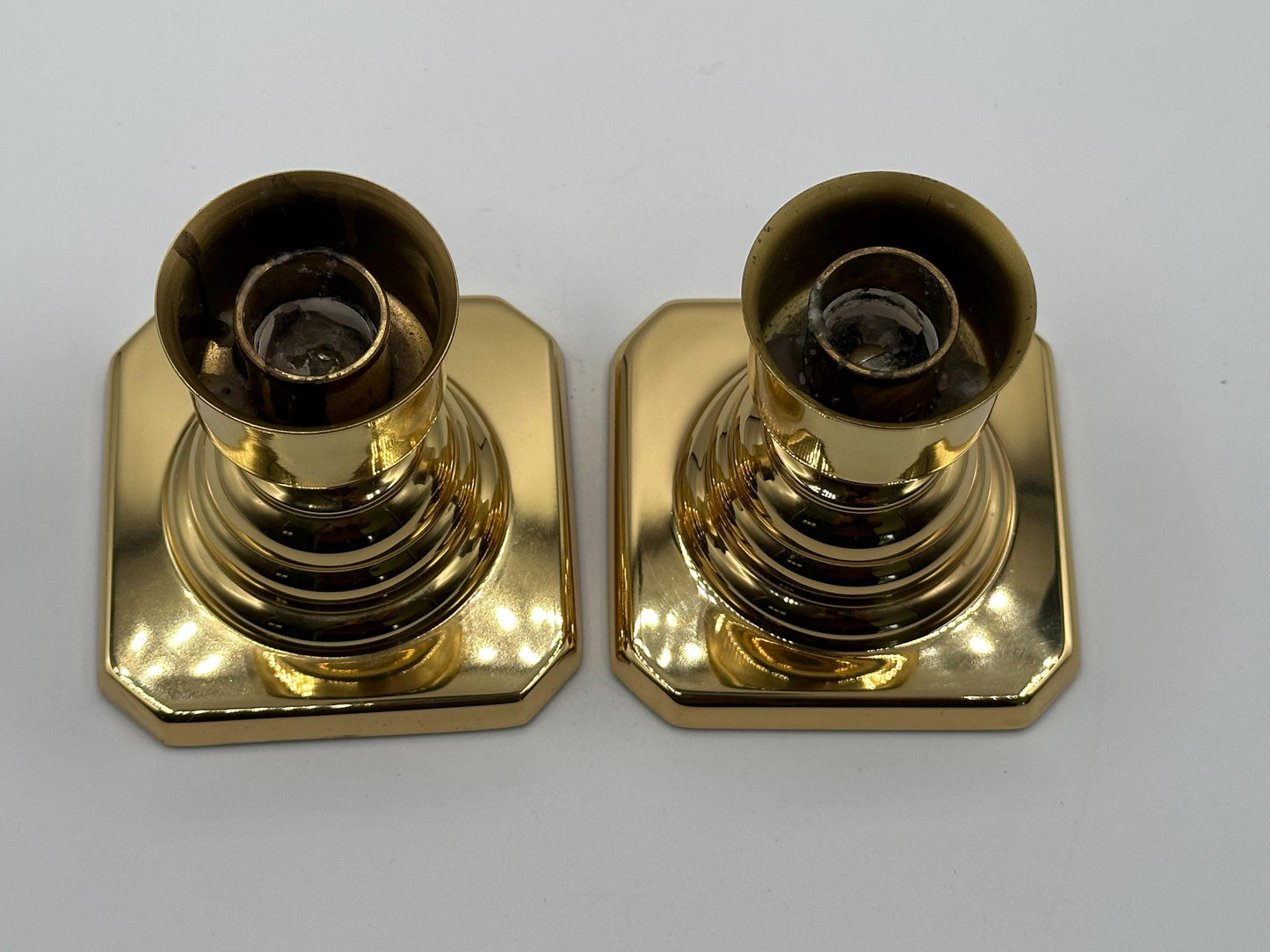 Vintage Baldwin Square Base Solid Brass Candlestick Holders - Elegant Home Decor Accent Pieces