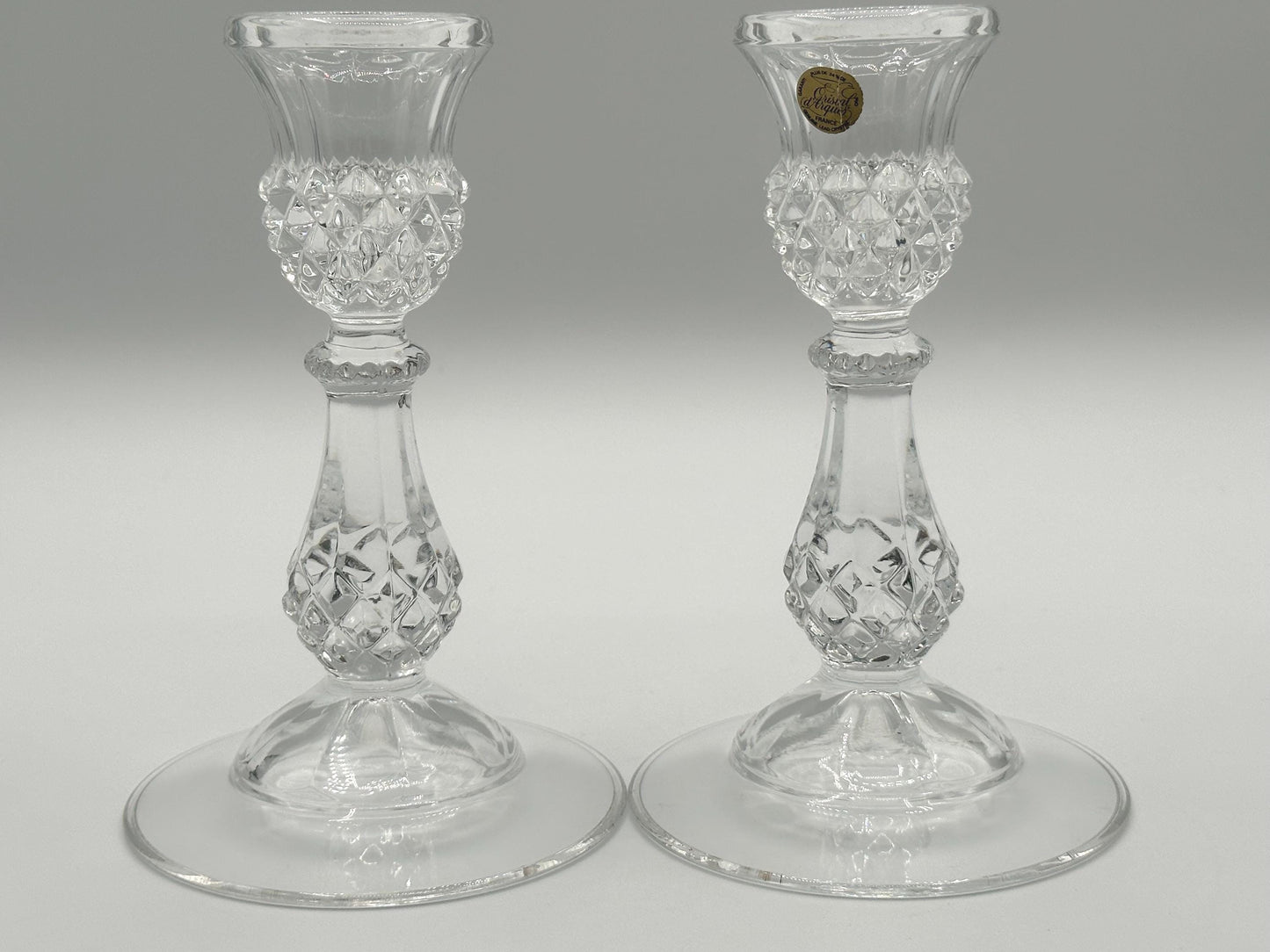 Elegant Vintage Cristal d'Arques Lead Crystal Candlestick Holders Set of 2 - French Decor Centerpiece