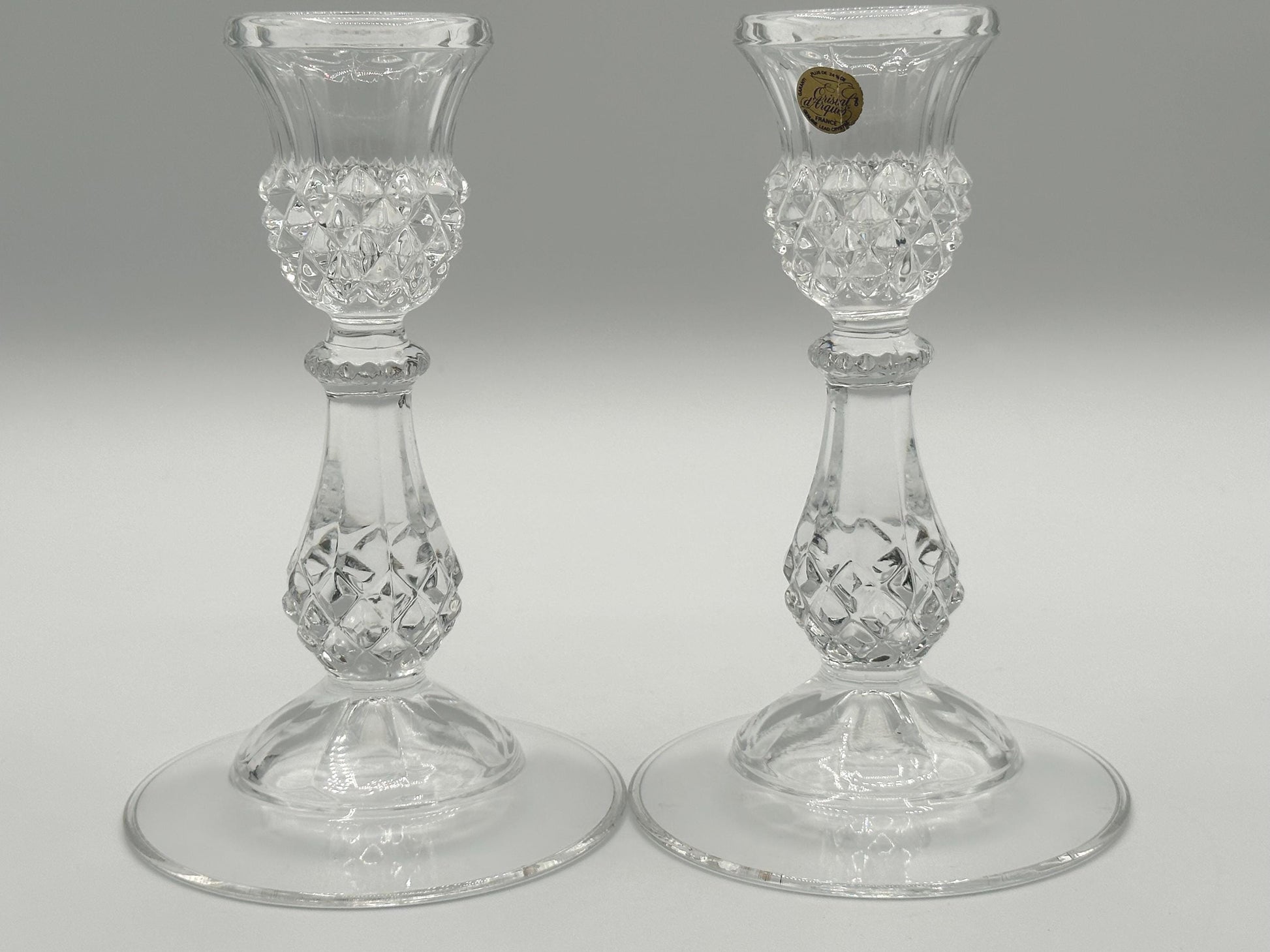 Elegant Vintage Cristal d'Arques Lead Crystal Candlestick Holders Set of 2 - French Decor Centerpiece