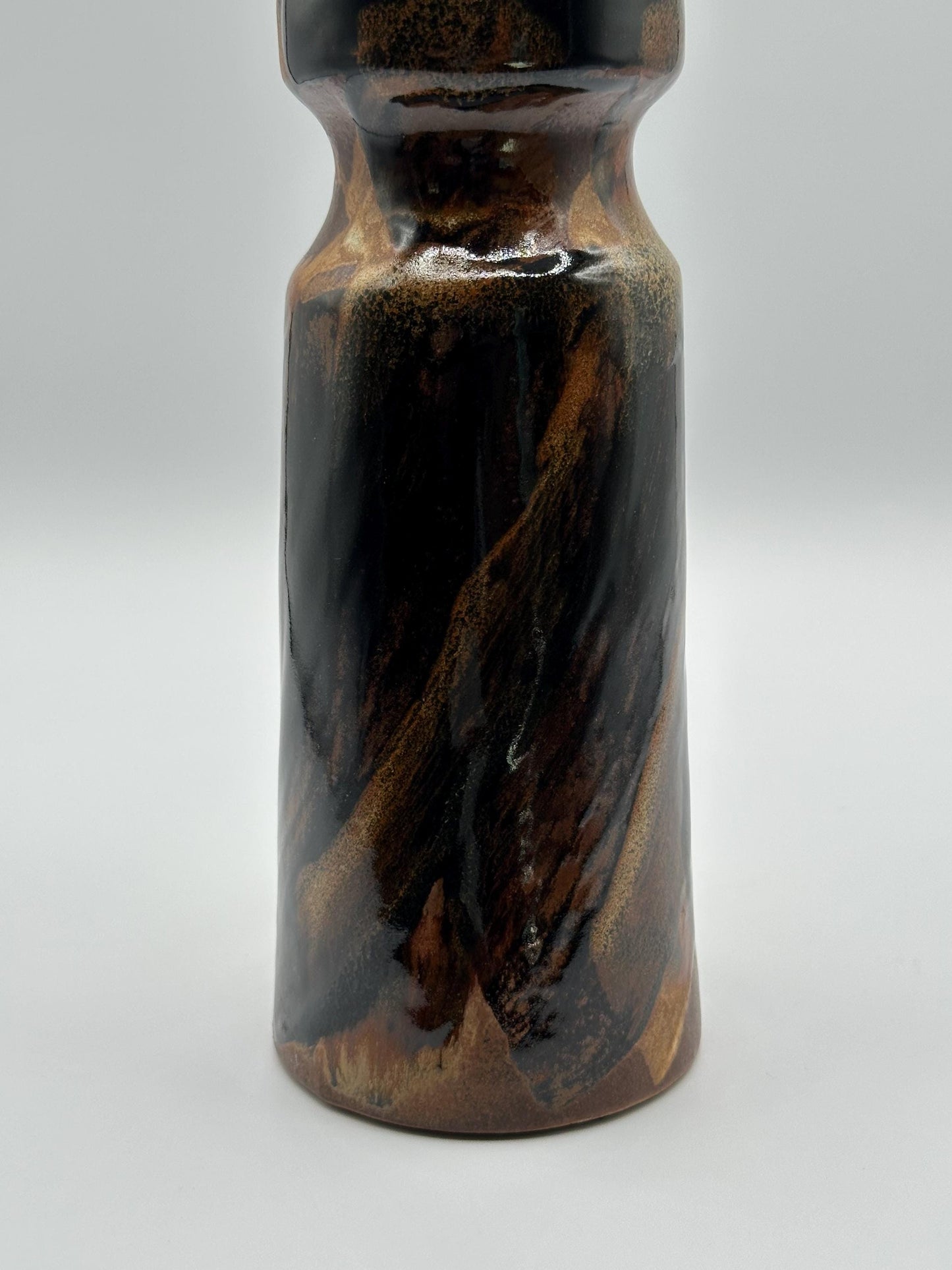 Vintage Mid-Century Modern Cylindrical Vase: Brown & Black Swirl Accents - USA Pottery Craft