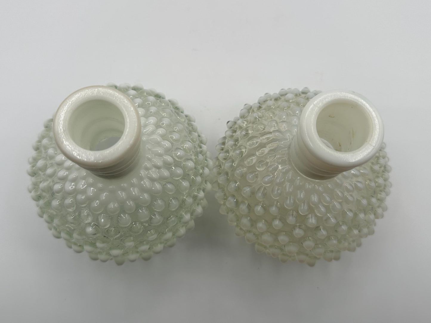 Vintage Fenton Opalescent Hobnail Glass Bottles: Collectible Decor Pieces without Lids