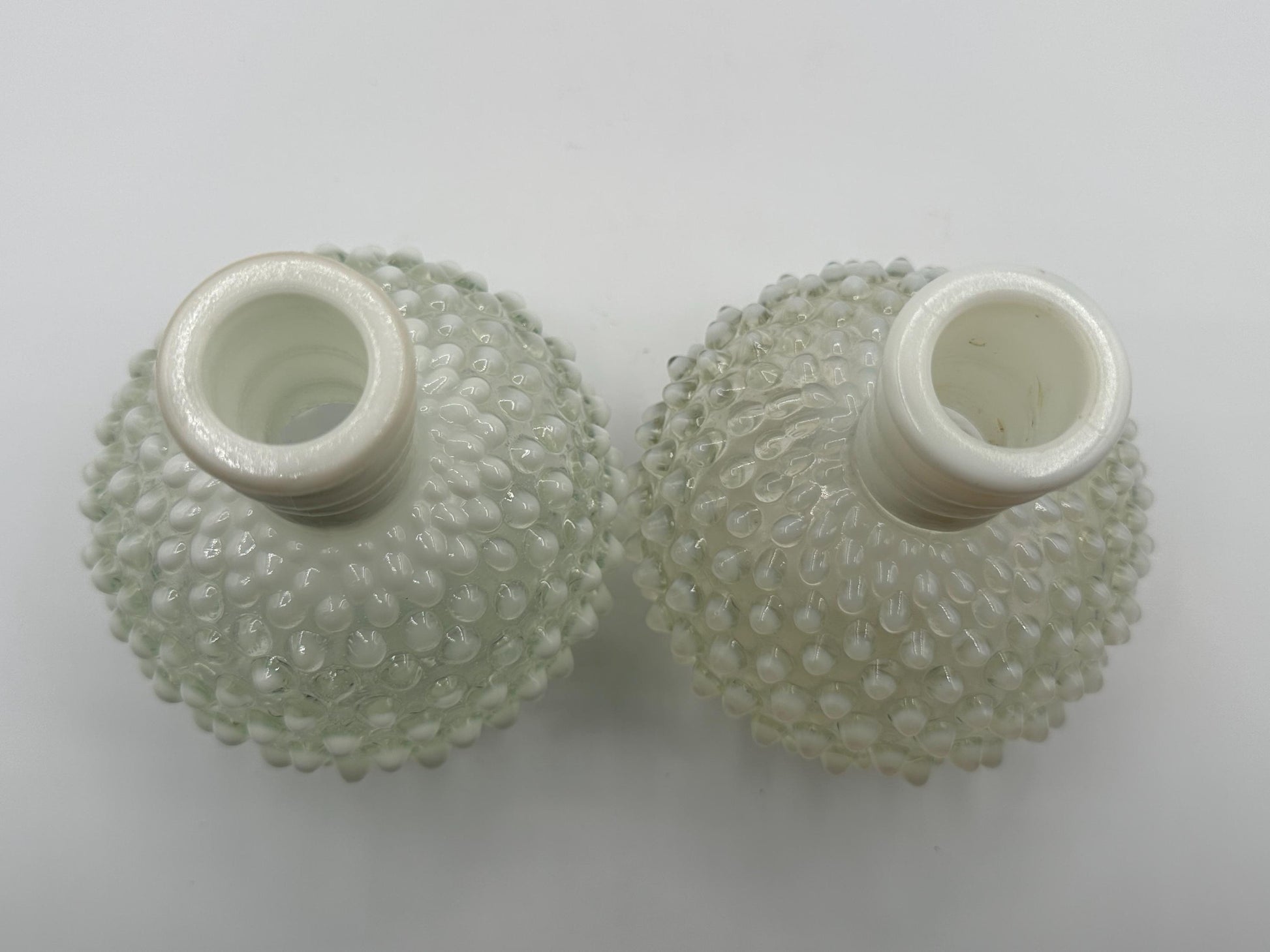Vintage Fenton Opalescent Hobnail Glass Bottles: Collectible Decor Pieces without Lids