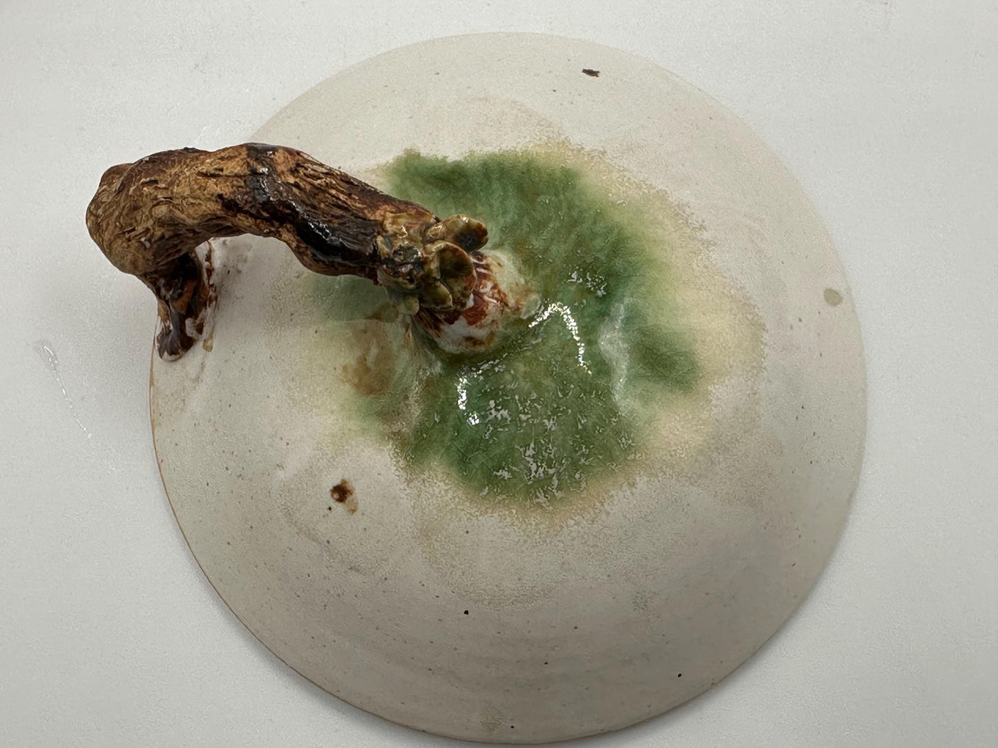 Vintage Stoneware Serving Dish with Unique Branch Handle - Rustic Ceramic Pottery in Earthy Tones