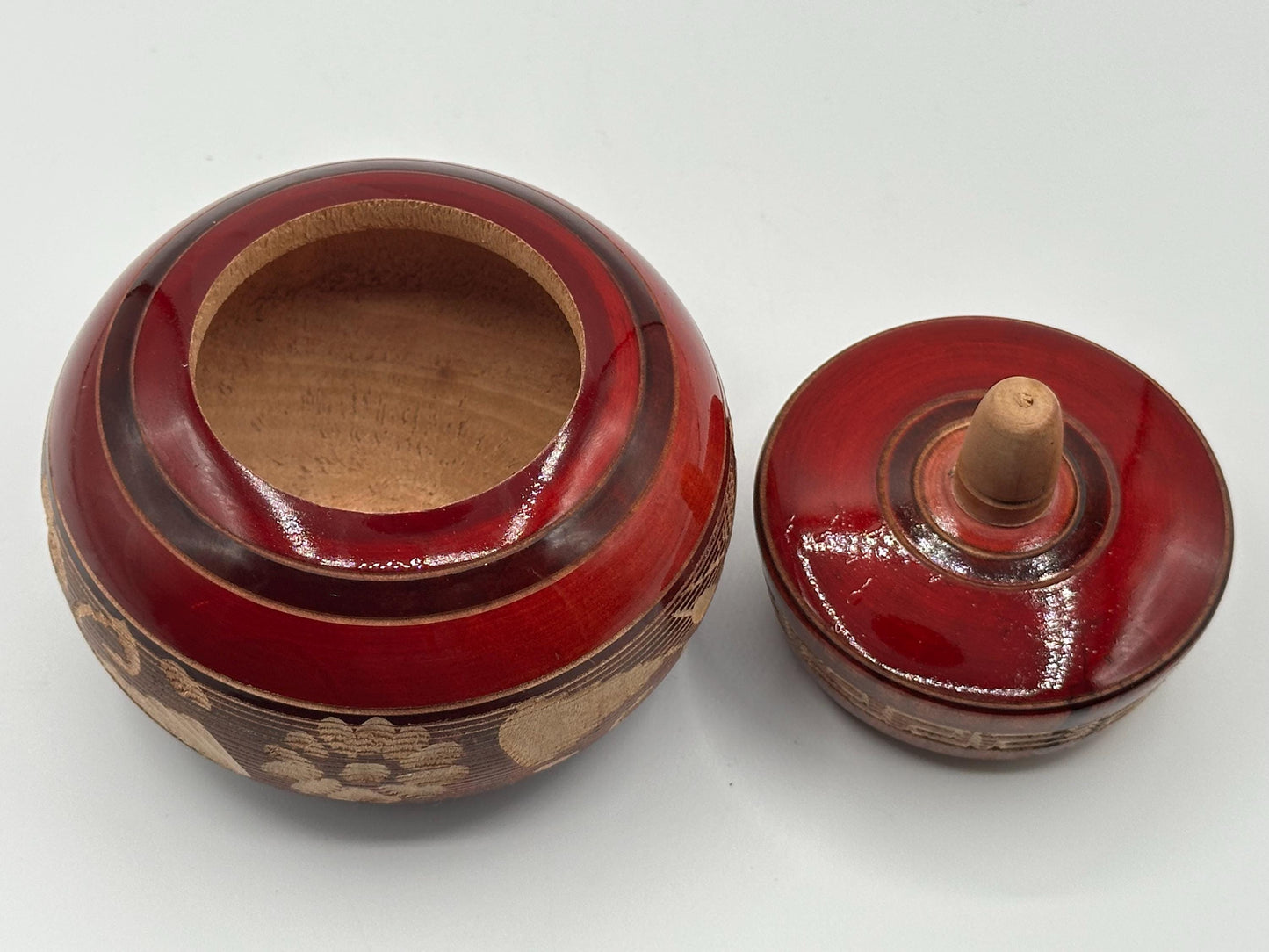 Vintage Mexican Hand-Carved Wooden Round Box with Lid - Cabo San Lucas Souvenir Storage Container
