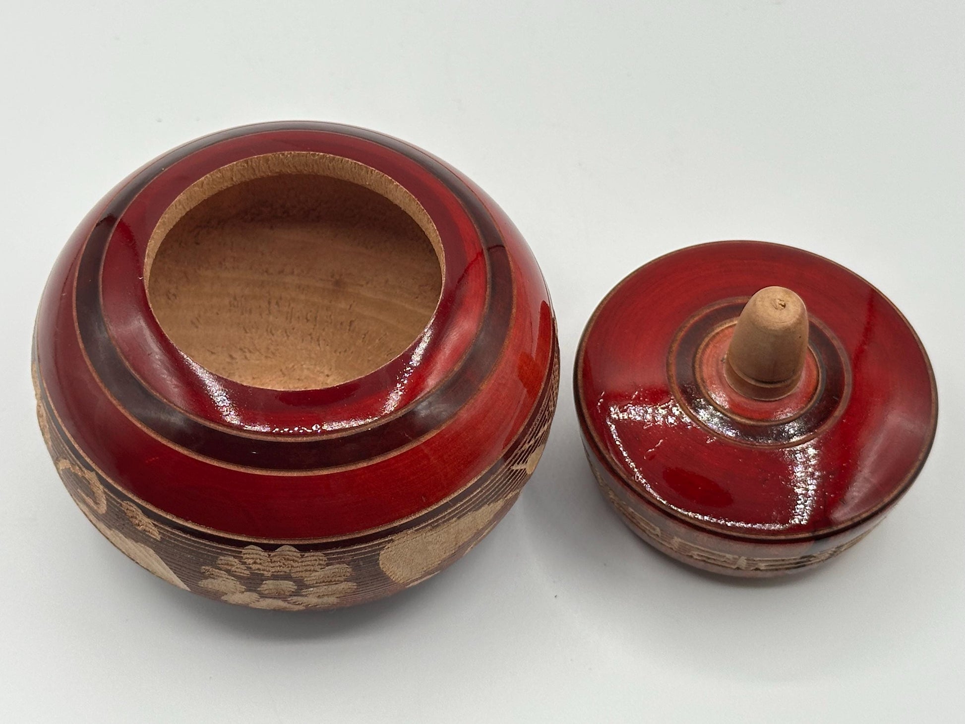 Vintage Mexican Hand-Carved Wooden Round Box with Lid - Cabo San Lucas Souvenir Storage Container