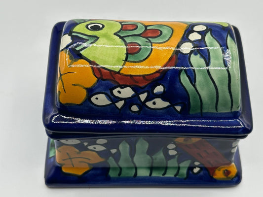 Vintage Talavera Hand-Painted Pottery Trinket Box by C. Hidalgo - Mexican Folk Art Jewelry Storage