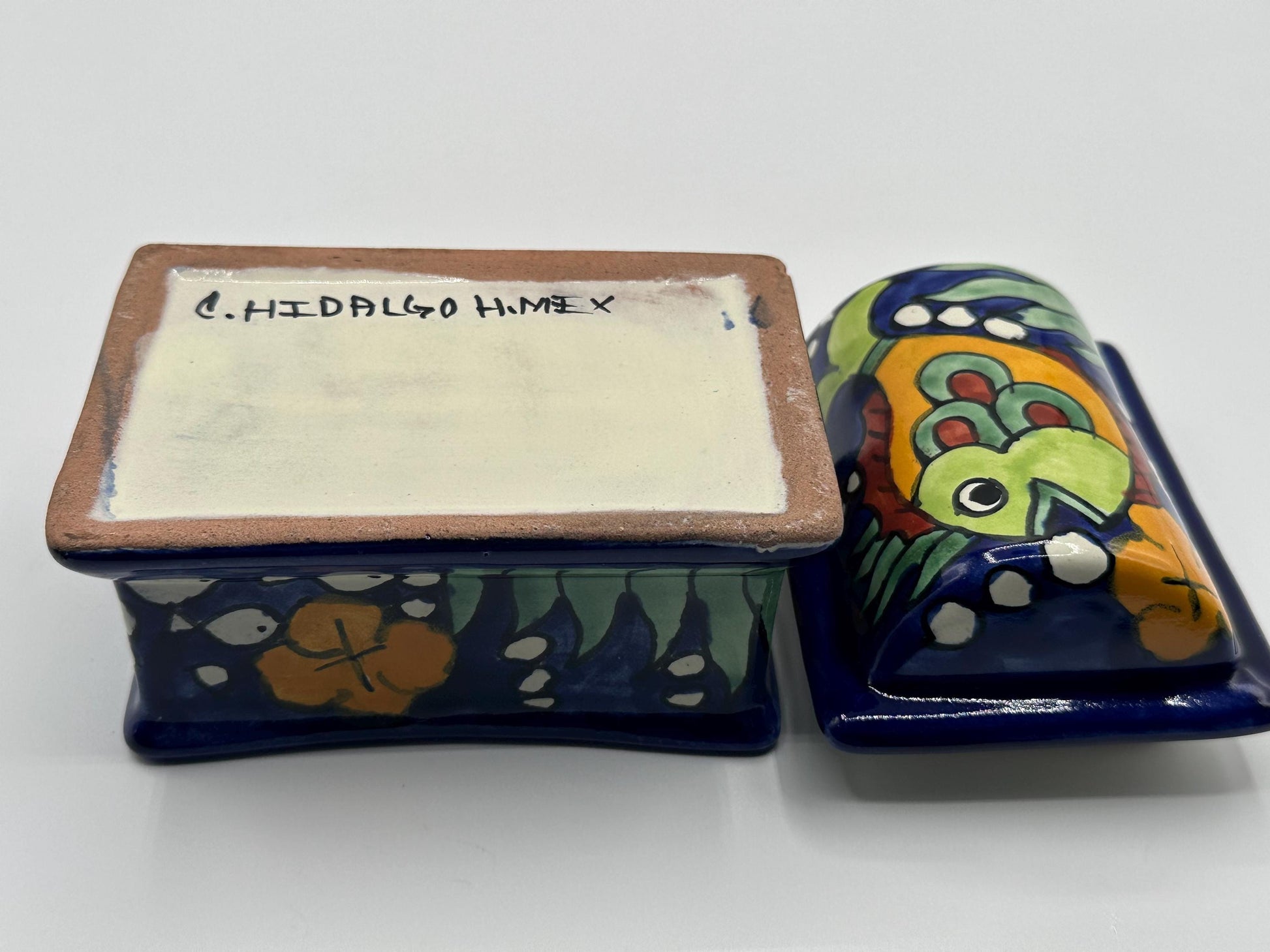 Vintage Talavera Hand-Painted Pottery Trinket Box by C. Hidalgo - Mexican Folk Art Jewelry Storage