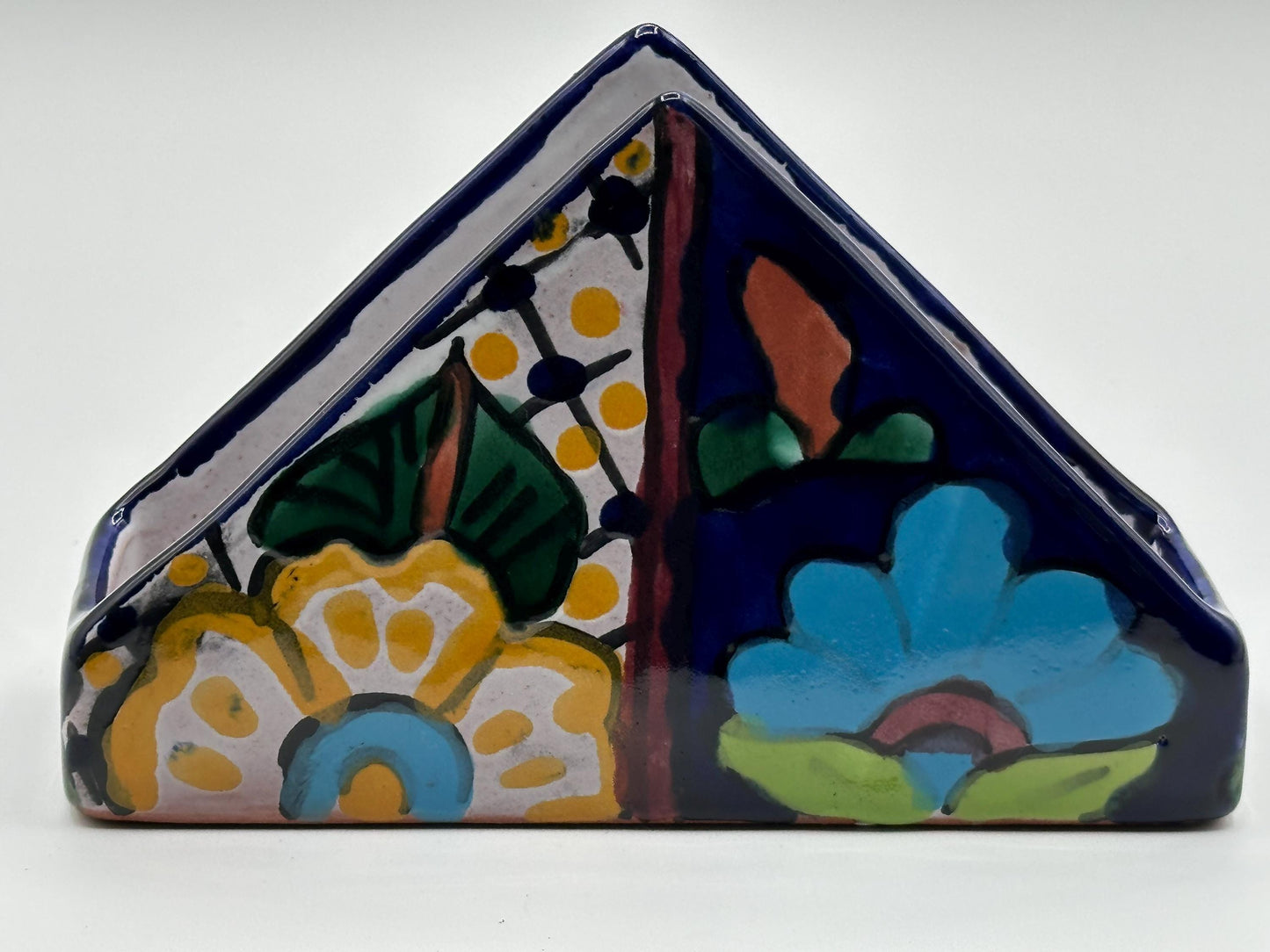 Vibrant Hand-Painted Talavera Ceramic Napkin Holder - Authentic Mexican Folk Art Pottery Decor