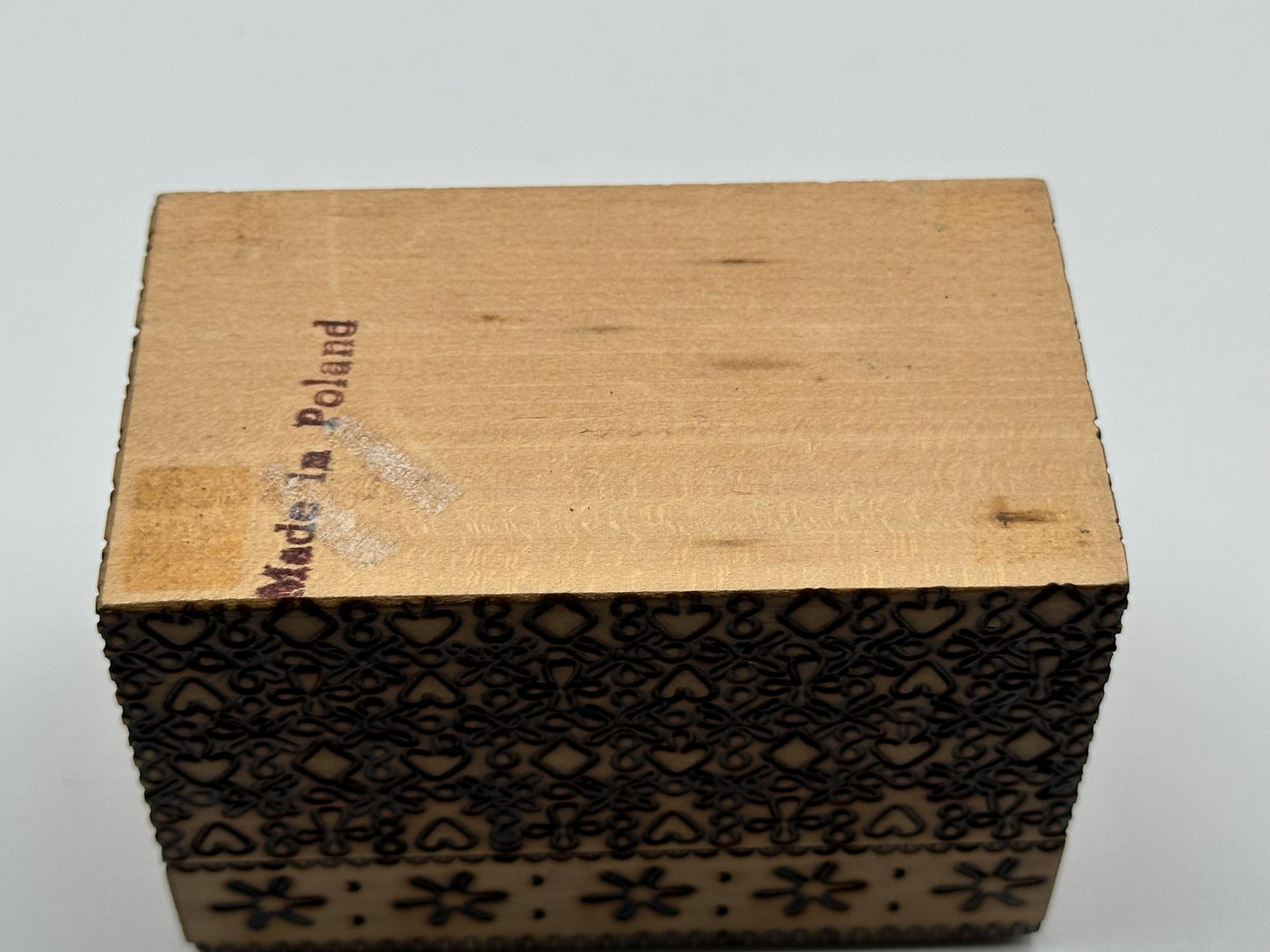 Rustic Wooden Trinket Box with Pyrography Heart & Floral Design - Handcrafted Polish Keepsake Storage