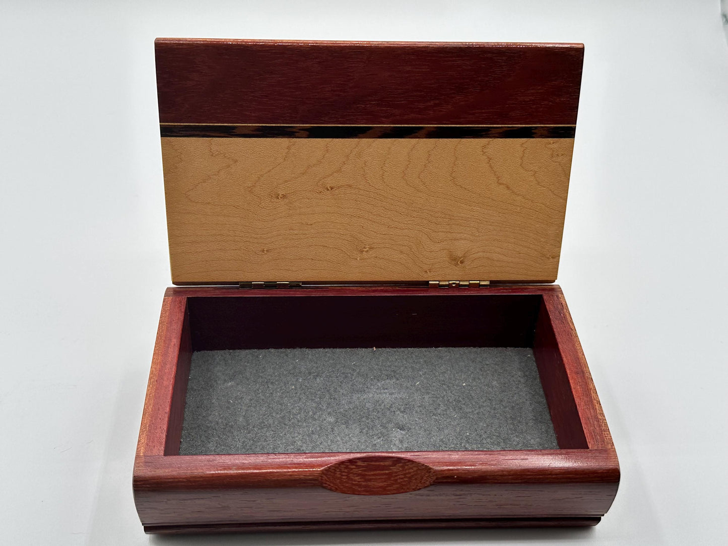 Elegant Two-Tone Maple & Mahogany Jewelry Box - Handcrafted Keepsake Storage with Felt Lining