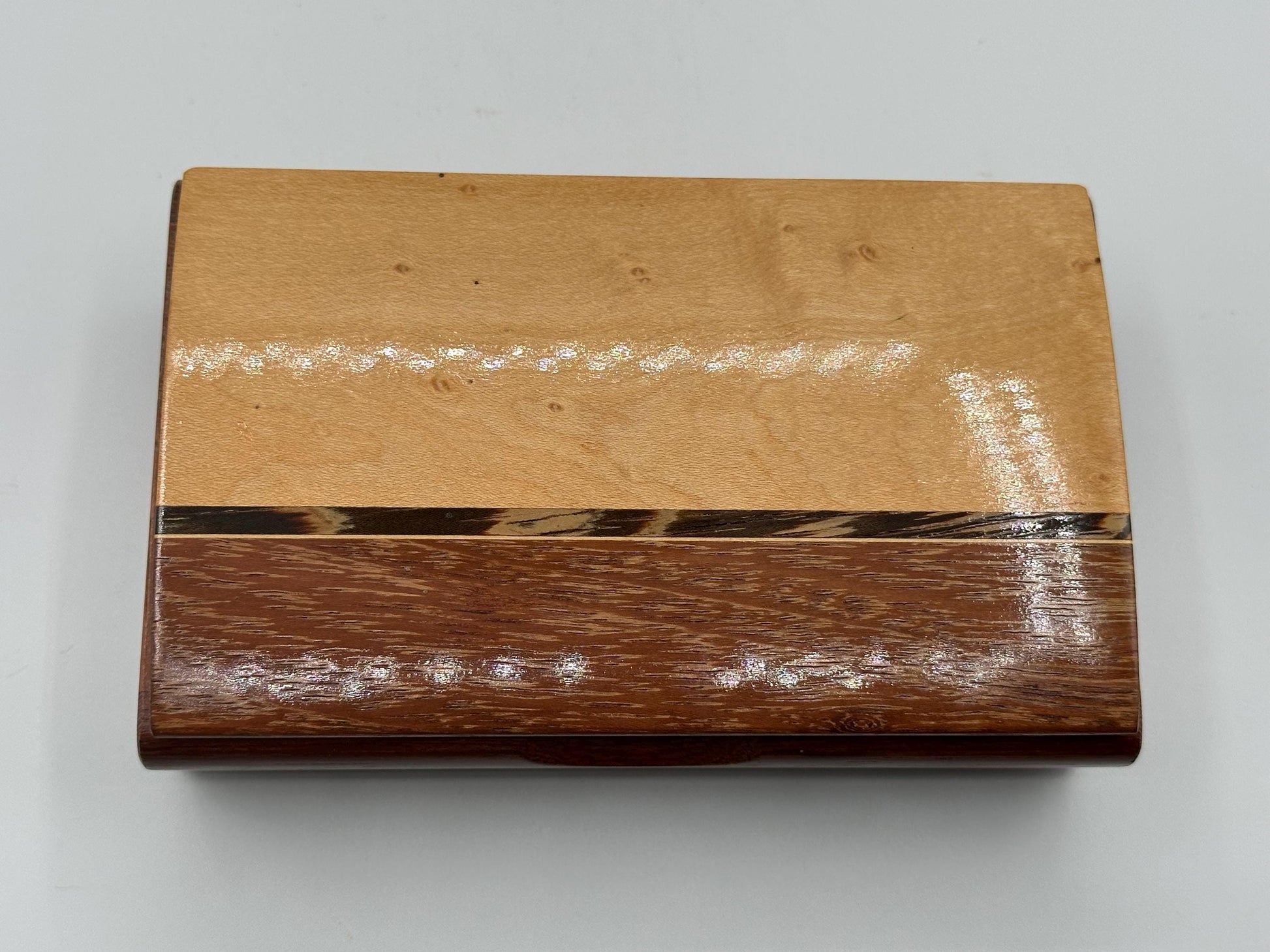 Elegant Two-Tone Maple & Mahogany Jewelry Box - Handcrafted Keepsake Storage with Felt Lining