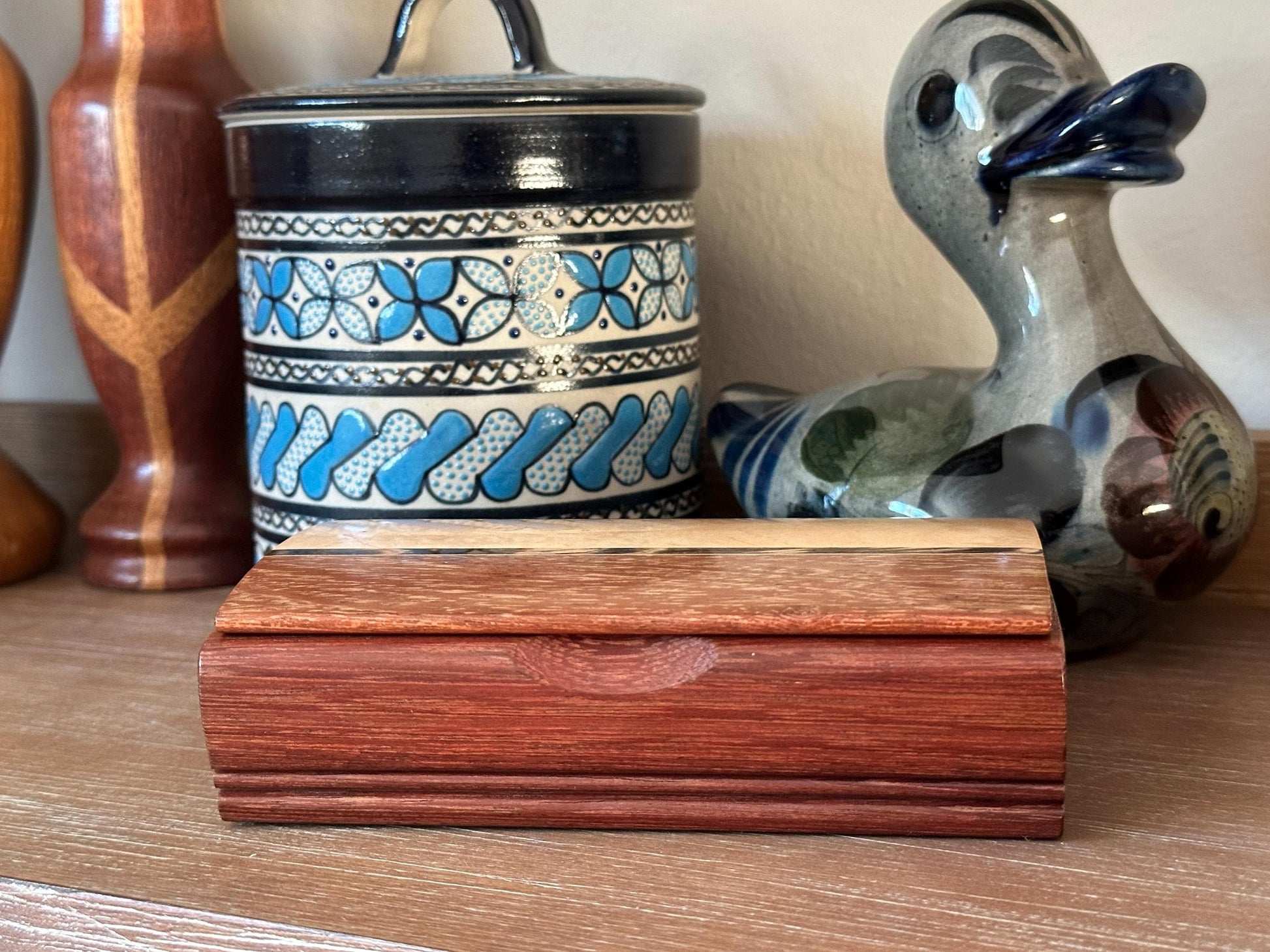 Elegant Two-Tone Maple & Mahogany Jewelry Box - Handcrafted Keepsake Storage with Felt Lining