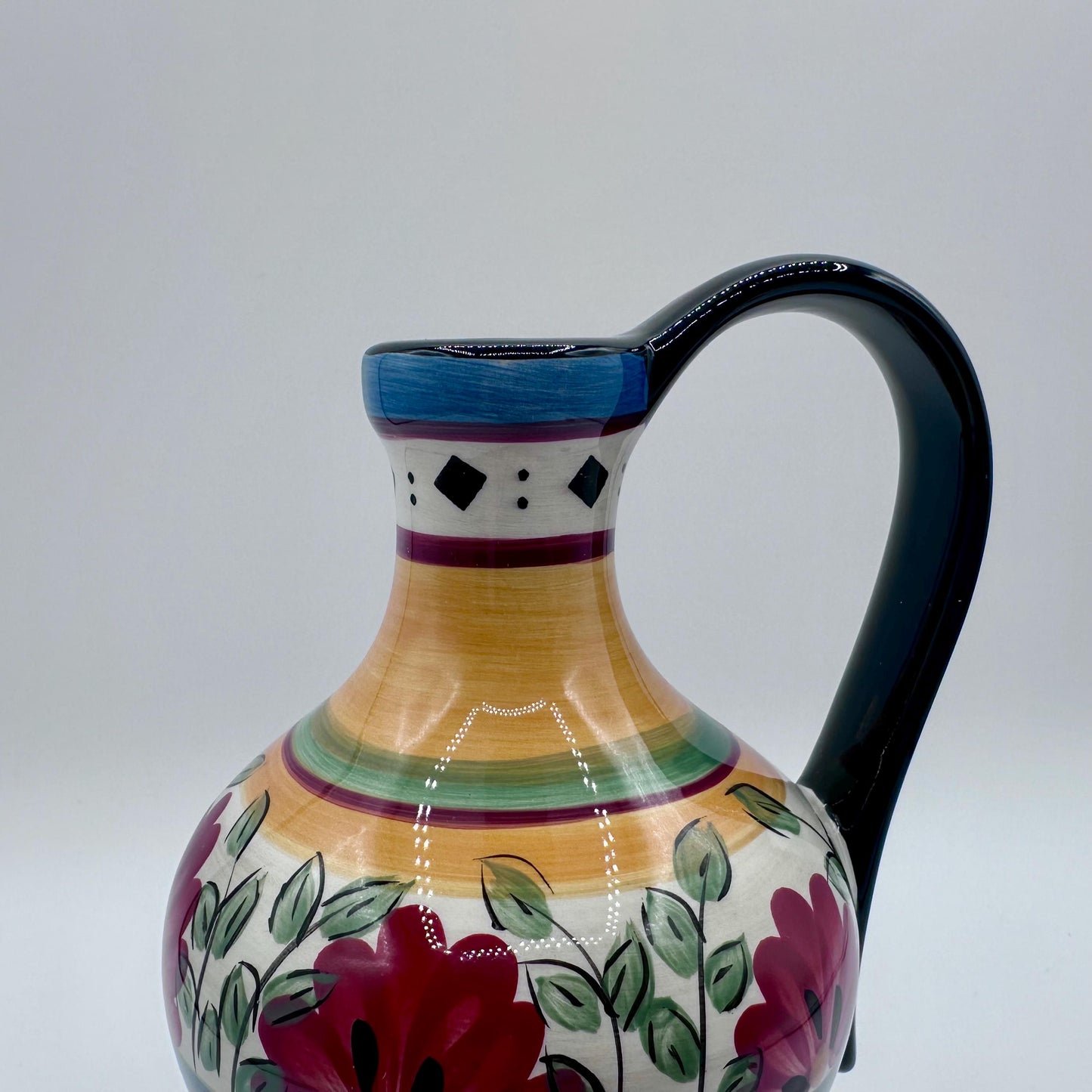 Vintage Pier 1 Hand-Painted Ceramic Oil & Vinegar Cruet Set - Colorful Mediterranean Kitchen Decor