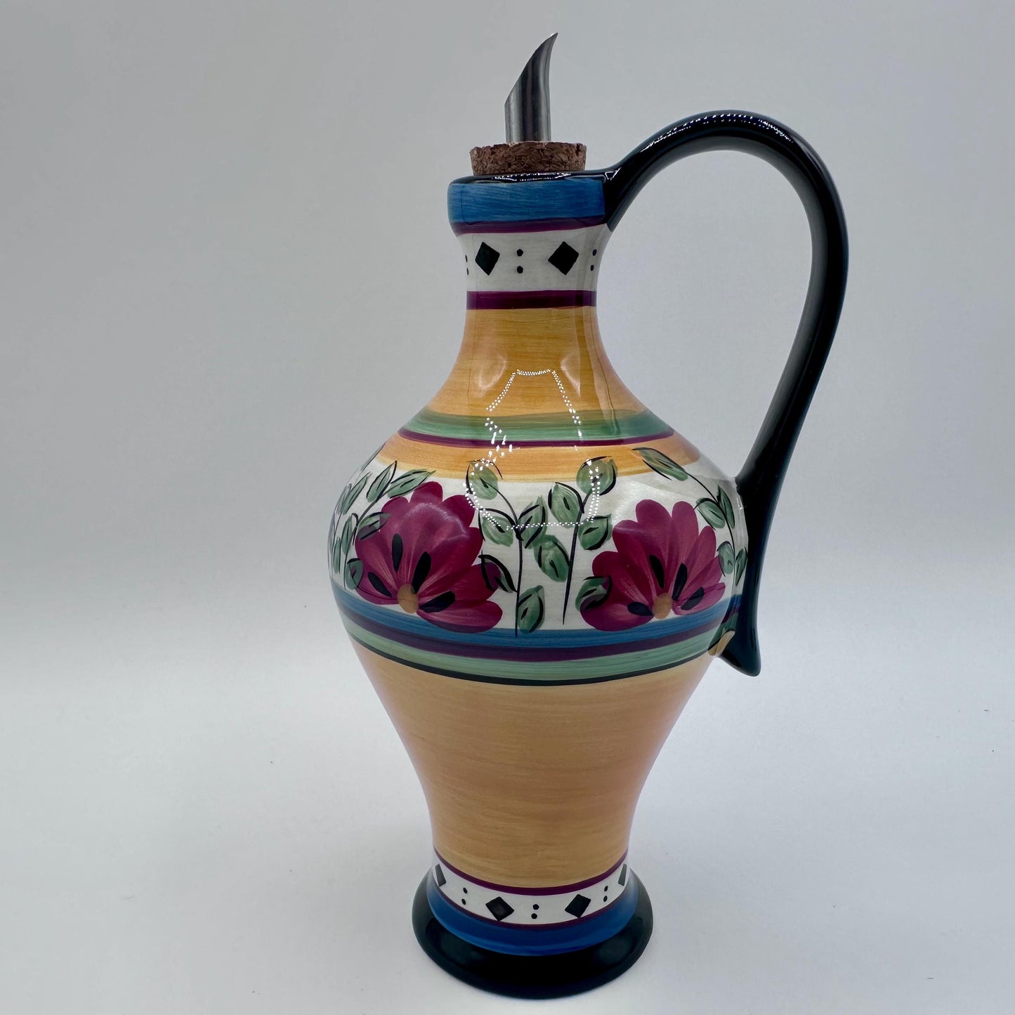 Vintage Pier 1 Hand-Painted Ceramic Oil & Vinegar Cruet Set - Colorful Mediterranean Kitchen Decor