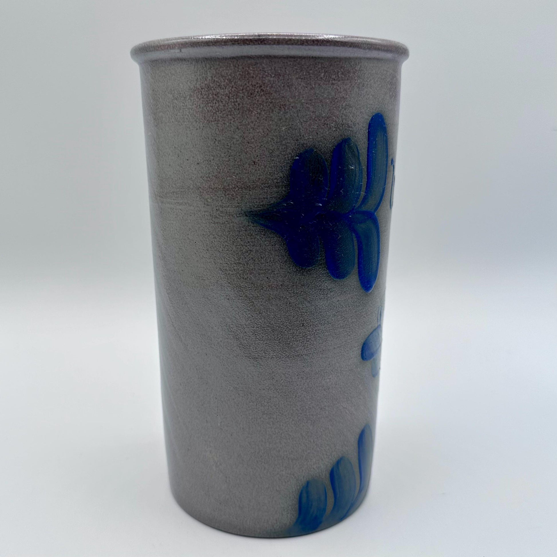 Vintage Beaumont Brothers Handcrafted Stoneware Wine Chiller Crock with Blue Heart & Flower Design