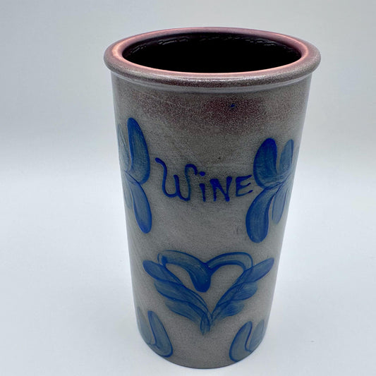 Vintage Beaumont Brothers Handcrafted Stoneware Wine Chiller Crock with Blue Heart & Flower Design