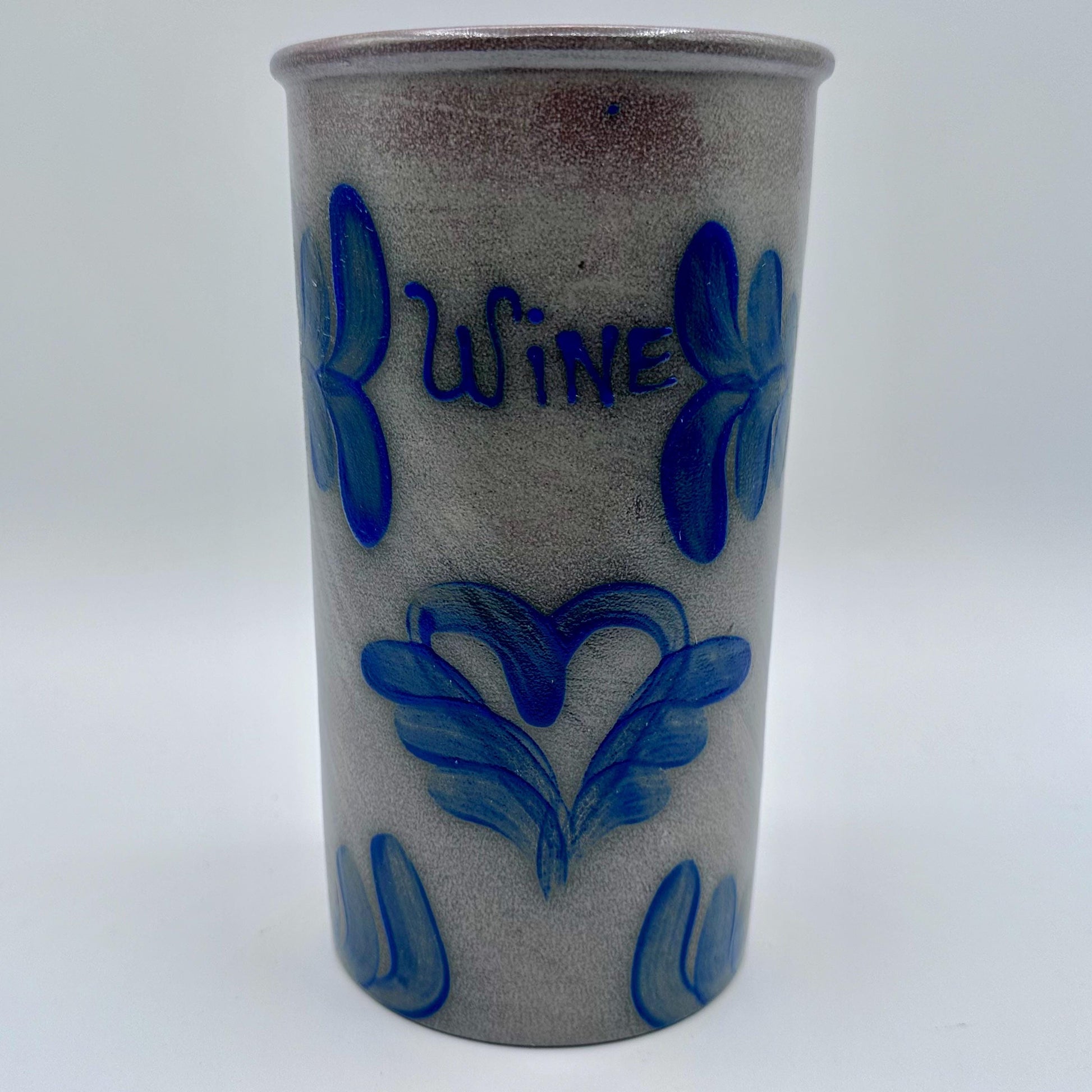 Vintage Beaumont Brothers Handcrafted Stoneware Wine Chiller Crock with Blue Heart & Flower Design