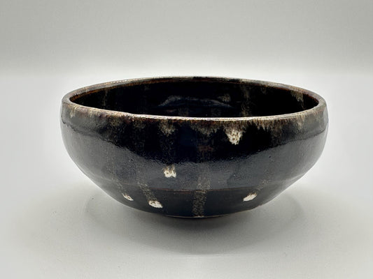 Handcrafted Japanese Ceramic Tea Bowl - Brown with White Drip Glaze - Artist Signed