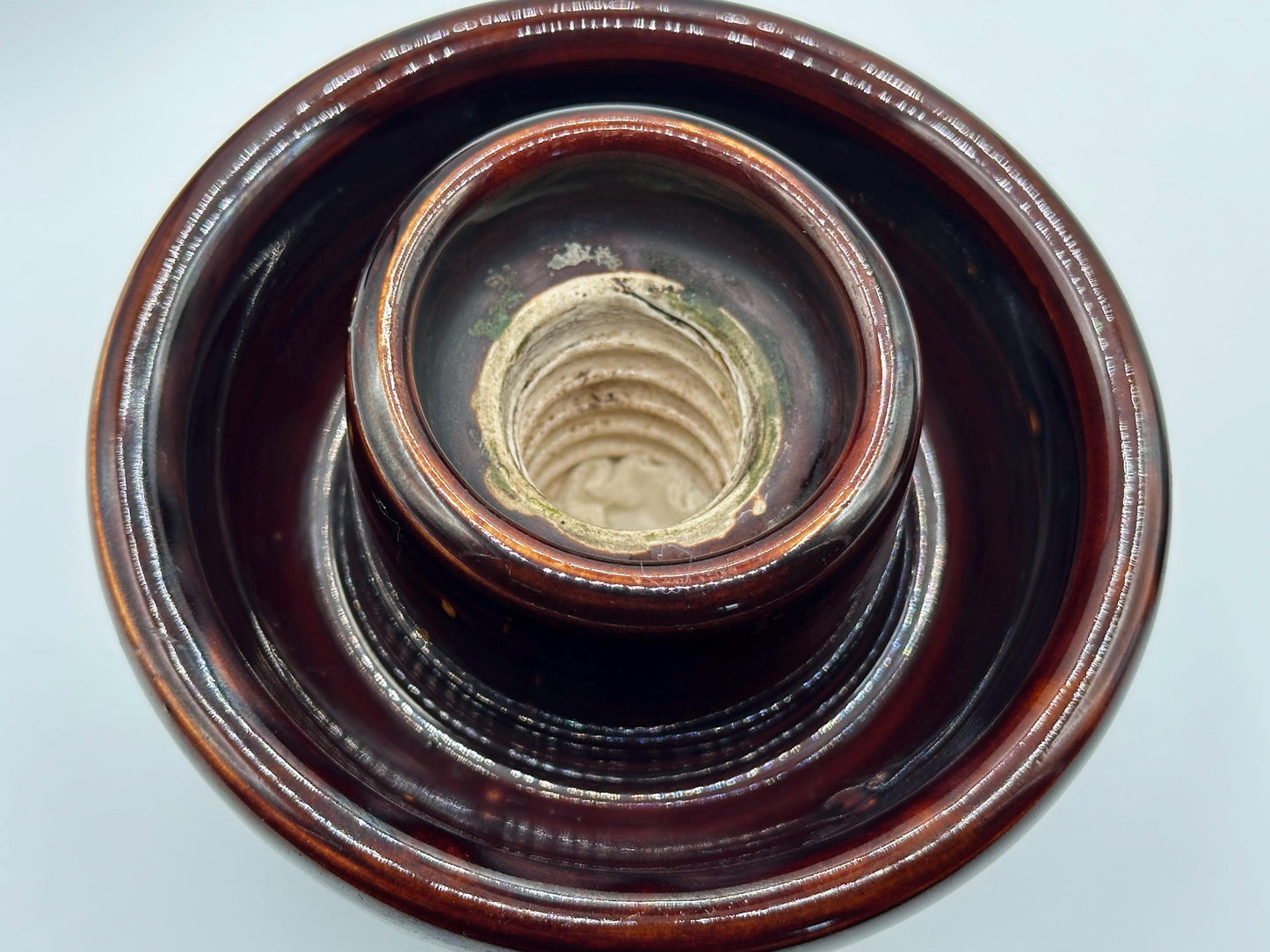 Vintage Collectible Pottery Insulators Set: 3 XL Locke Brown Rare Chance Antique Electrical Pieces