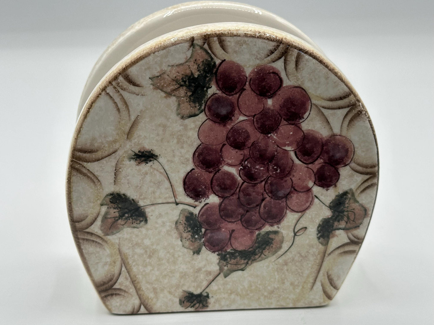 Oneida Veneto Hand-Painted Ceramic Napkin Holder with Grape Design - Elegant Dining Table Decor