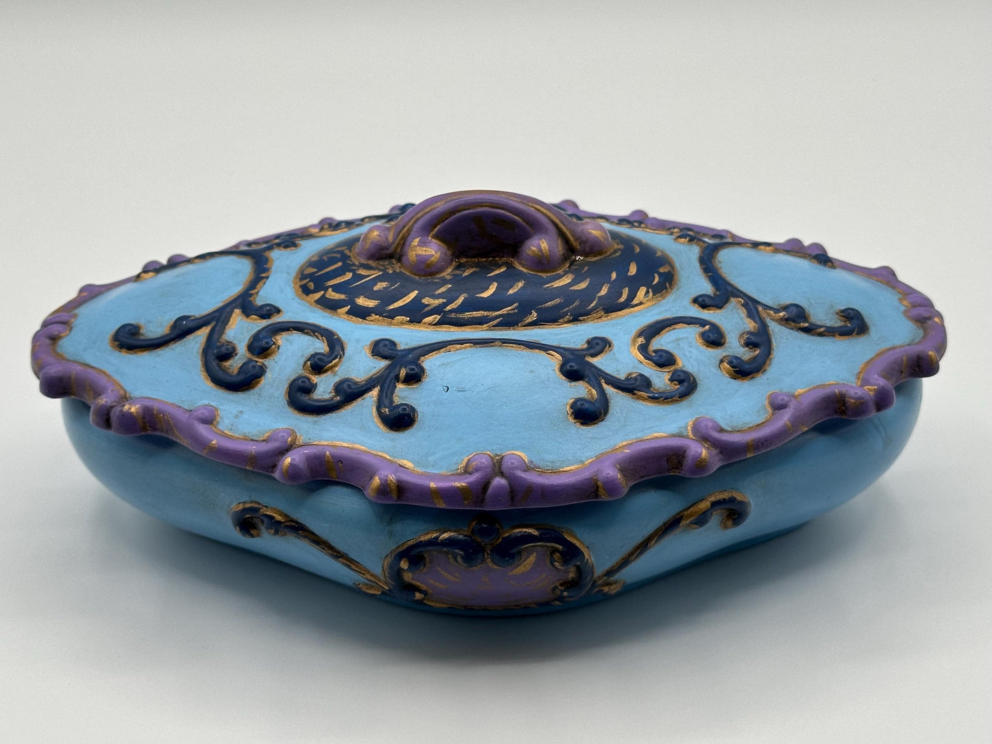 Handcrafted Ceramic Jewelry Box: Painted Keepsake Container with Decorative Lid- Artist Signed