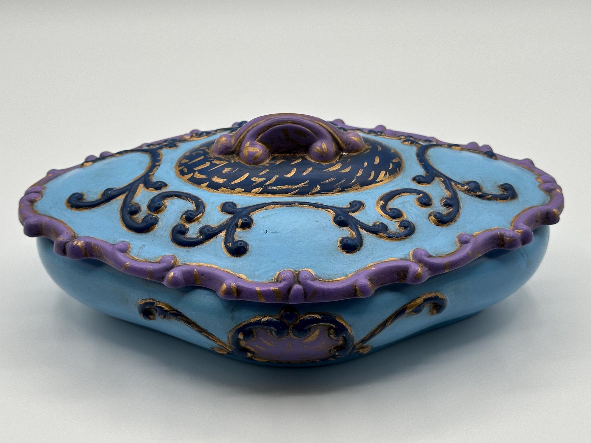 Handcrafted Ceramic Jewelry Box: Painted Keepsake Container with Decorative Lid- Artist Signed