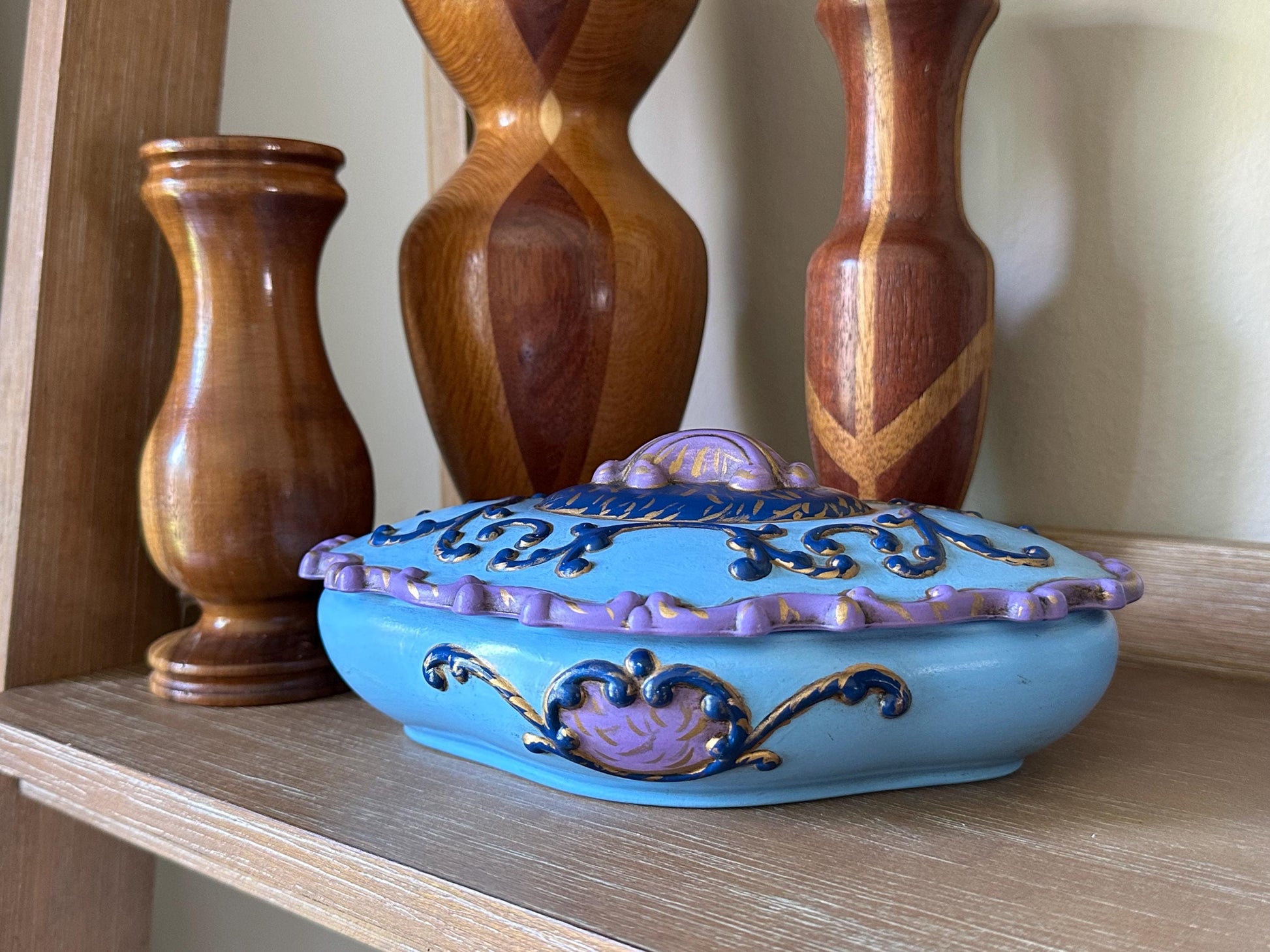 Handcrafted Ceramic Jewelry Box: Painted Keepsake Container with Decorative Lid- Artist Signed