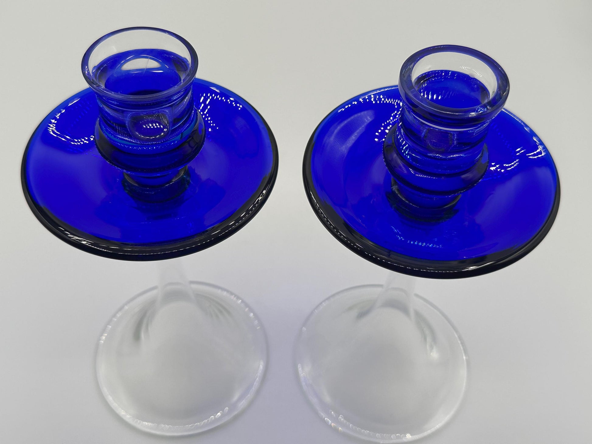 Elegant Cobalt Blue Pedestal Candlestick Holders Set - Modern Home Decor Accent Pieces