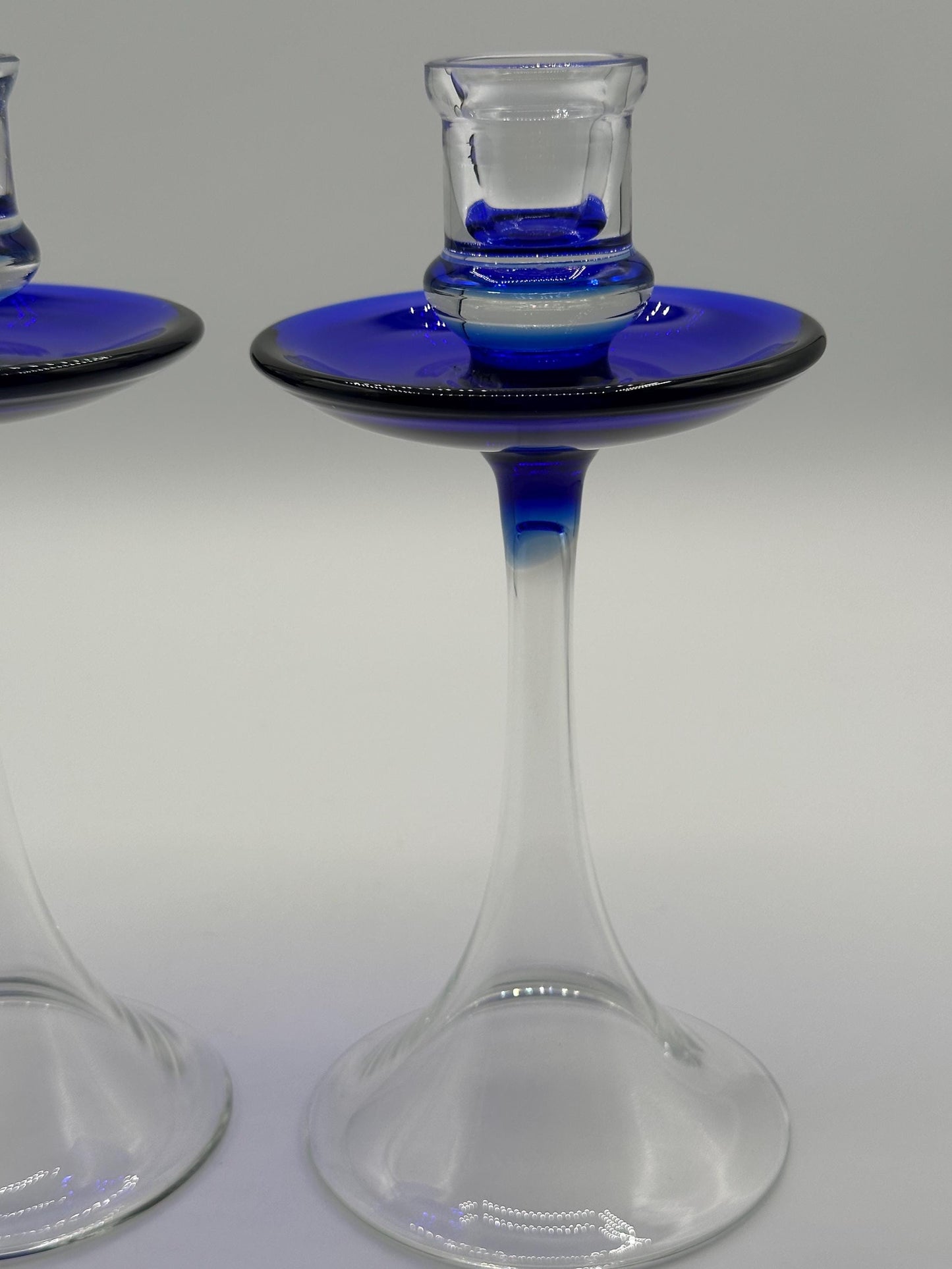Elegant Cobalt Blue Pedestal Candlestick Holders Set - Modern Home Decor Accent Pieces