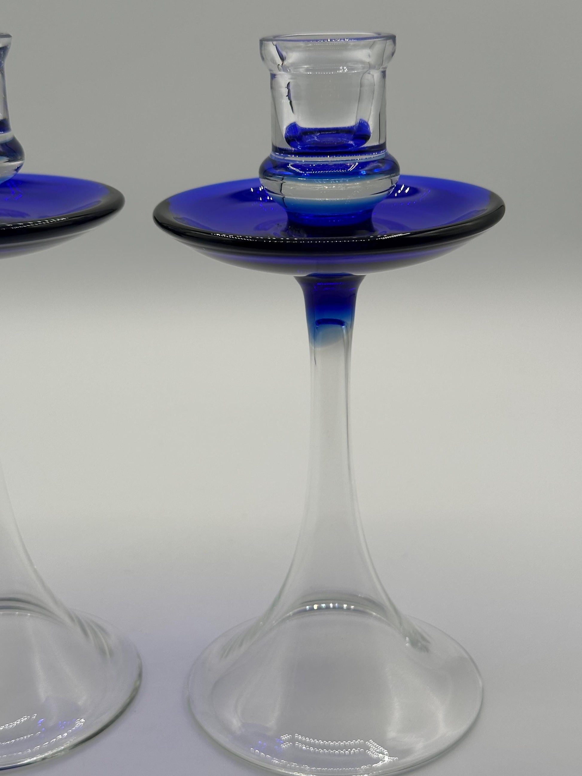 Elegant Cobalt Blue Pedestal Candlestick Holders Set - Modern Home Decor Accent Pieces