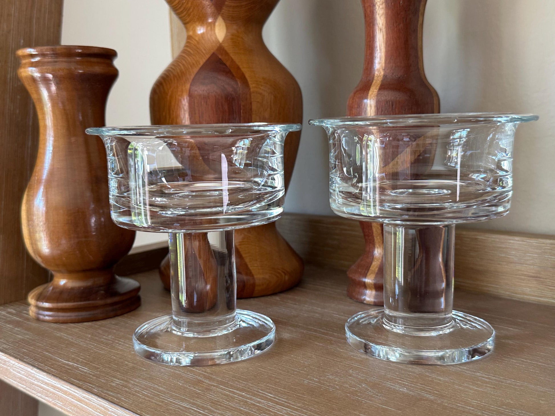 Elegant Krosno Polish Crystal Pedestal Candle Holders Set - Clear Glass Home Decor Centerpiece