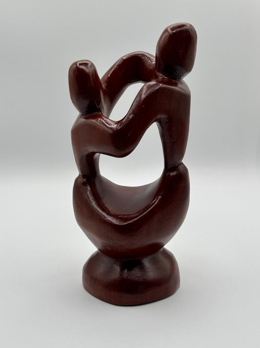 Handcrafted Abstract Wooden Lovers Sculpture - 10 Inch Romantic Couple Statue by A. Vancooten