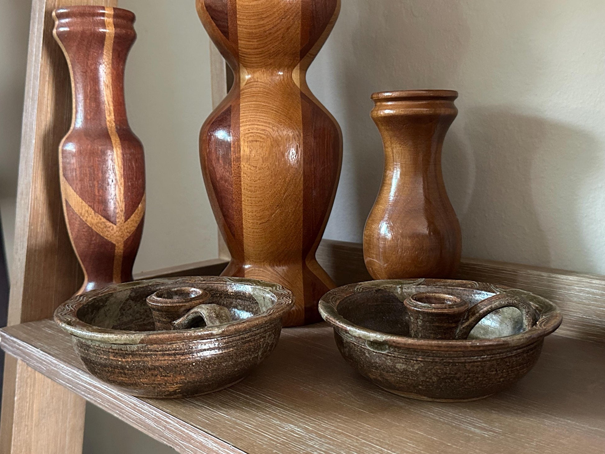Handcrafted Vintage Studio Art Pottery Chamber Candlesticks - Pair of Unique Ceramic Holders