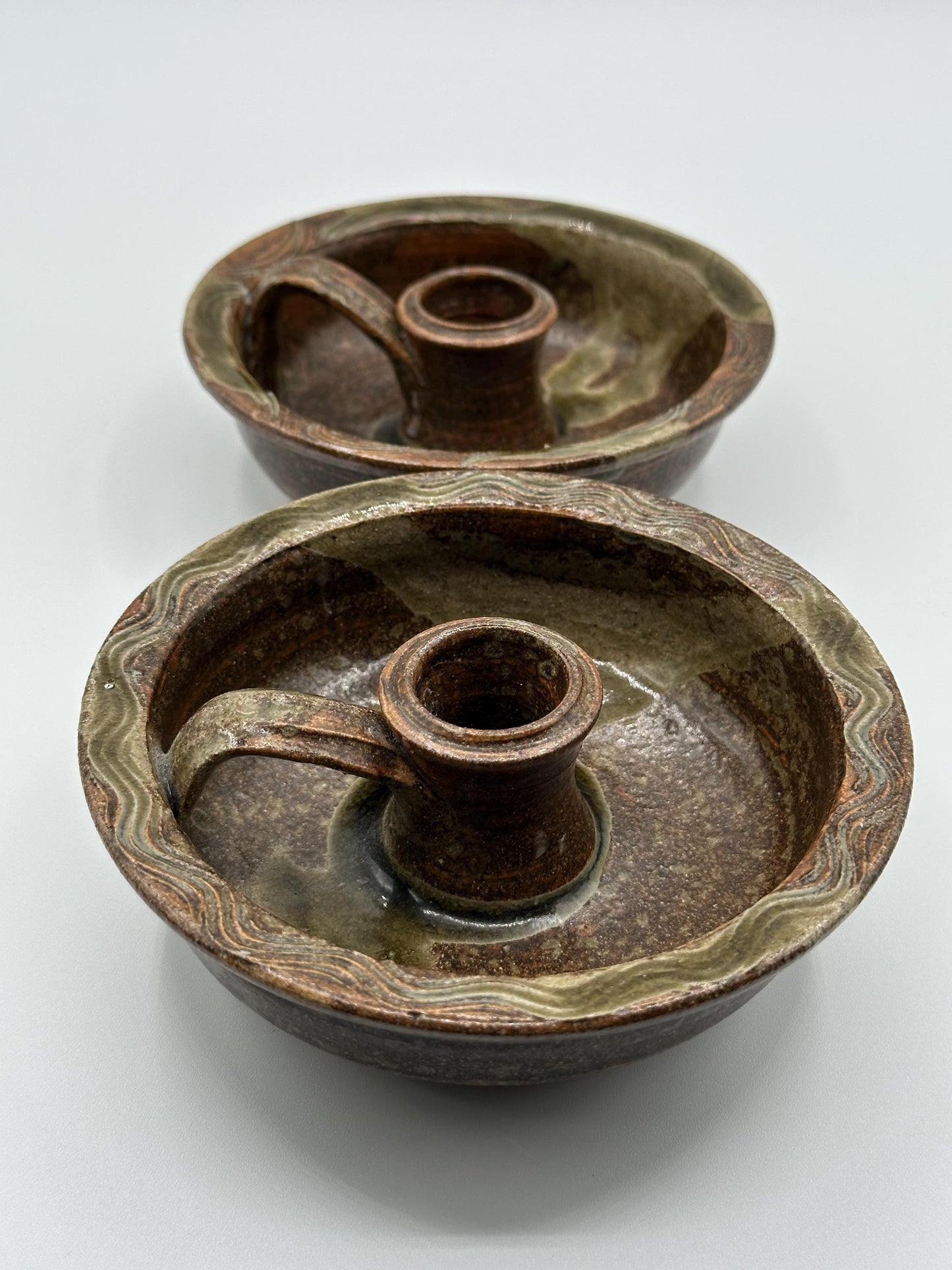 Handcrafted Vintage Studio Art Pottery Chamber Candlesticks - Pair of Unique Ceramic Holders