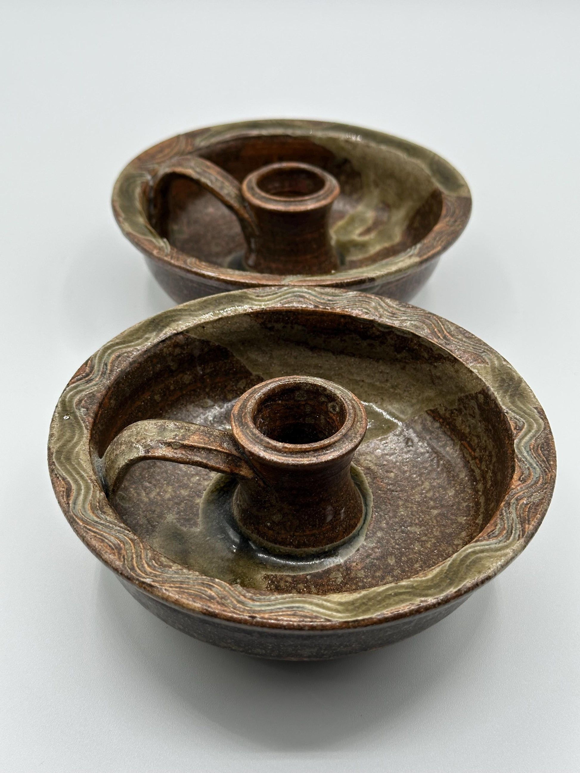 Handcrafted Vintage Studio Art Pottery Chamber Candlesticks - Pair of Unique Ceramic Holders