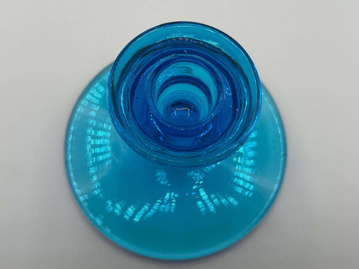 Vintage Art Deco Blue Glass Candlestick Holders: Mid-Century Modern Pair for Home Decor