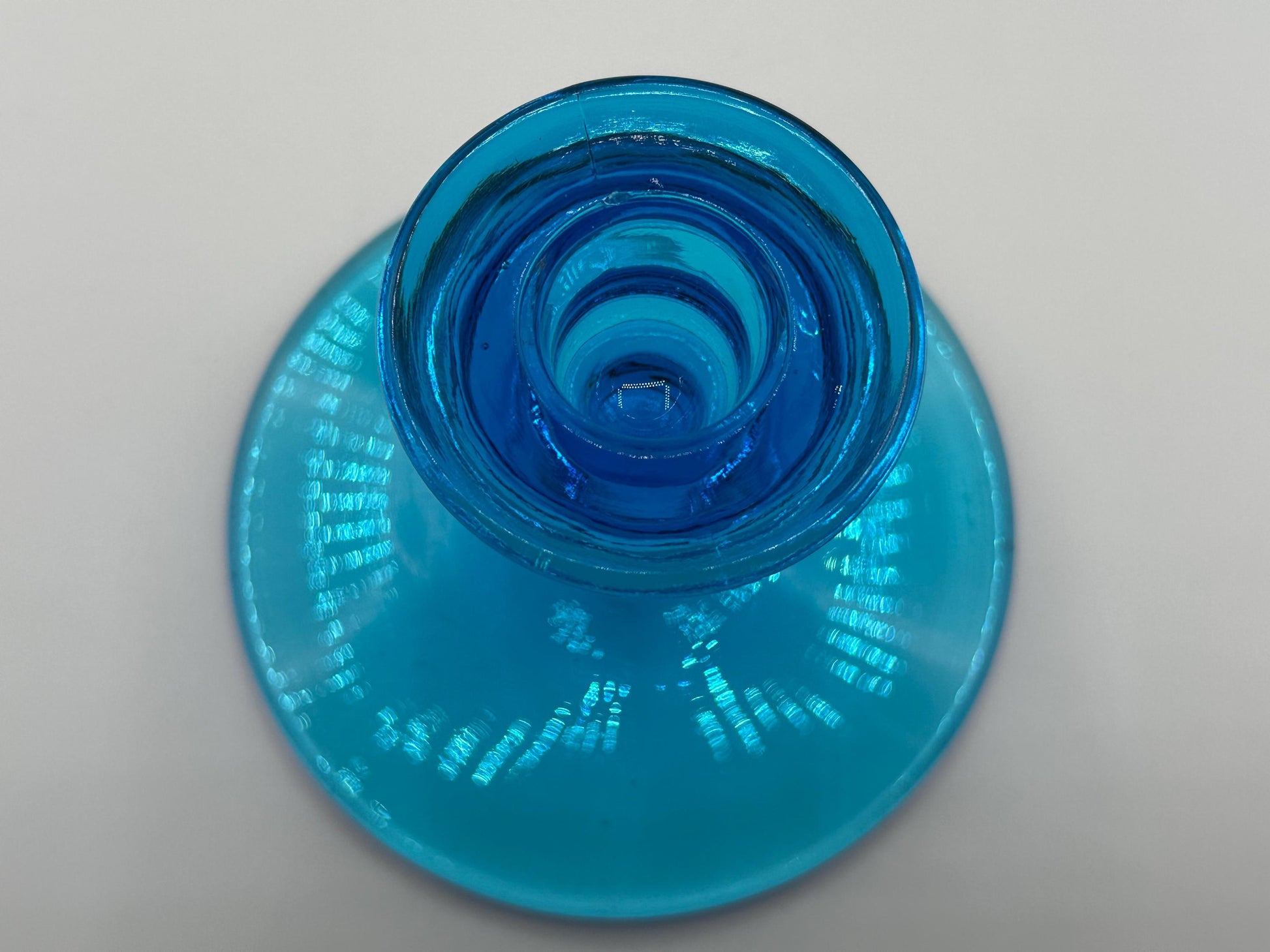 Vintage Art Deco Blue Glass Candlestick Holders: Mid-Century Modern Pair for Home Decor