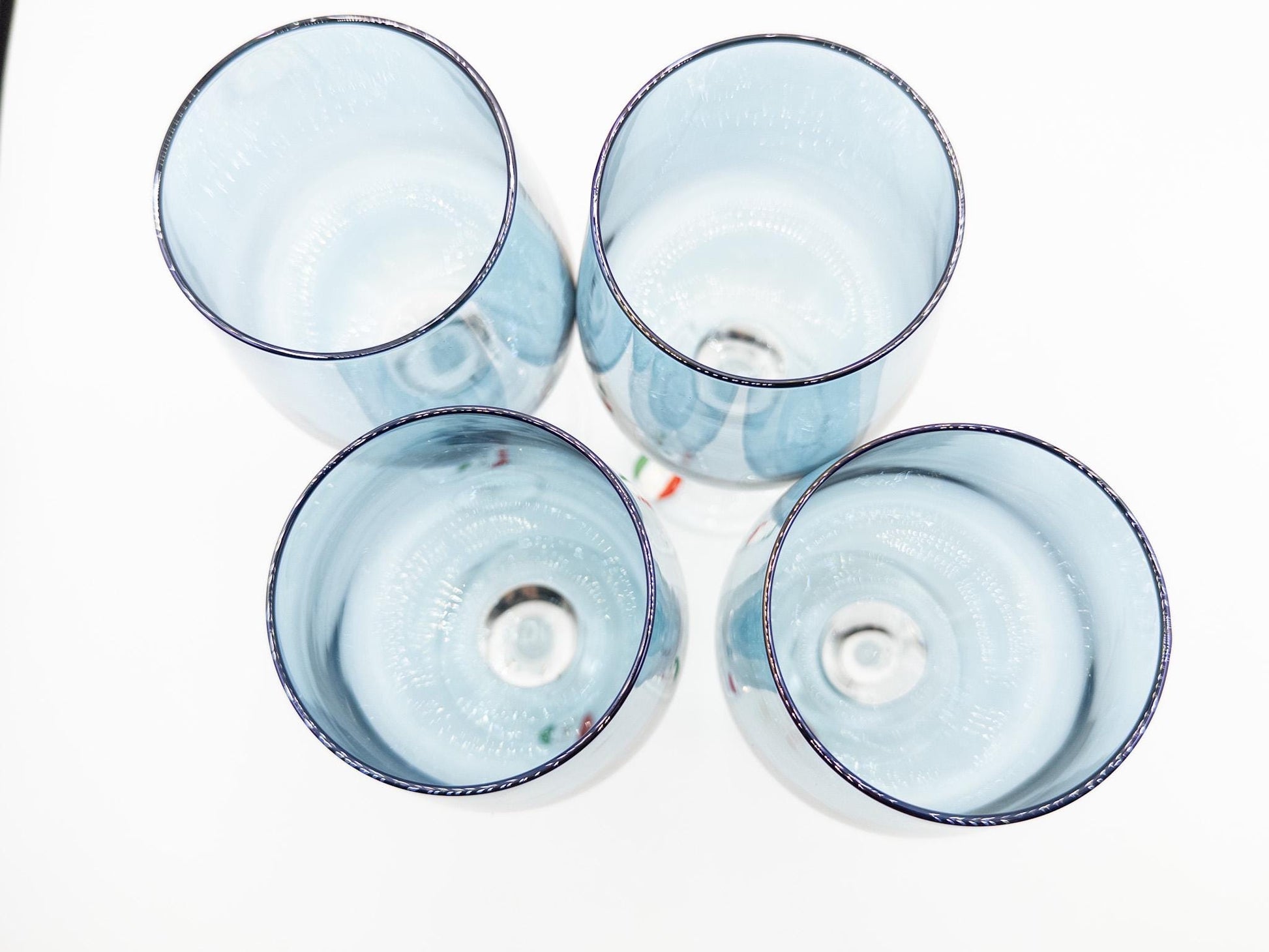 Vintage Italian Handblown Iridescent Blue Wine Glasses - Elegant Retro Glassware for Home Bar