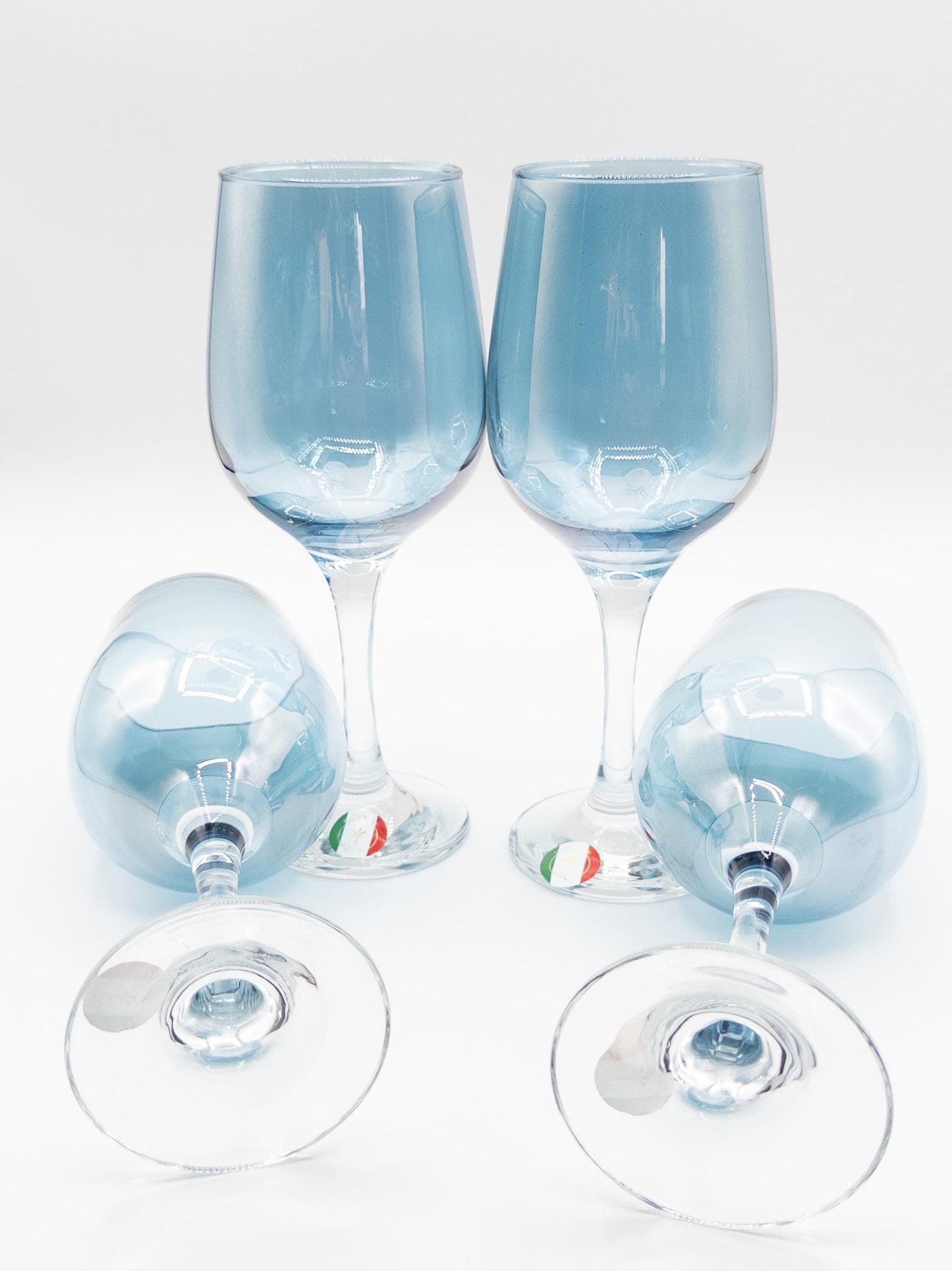 Vintage Italian Handblown Iridescent Blue Wine Glasses - Elegant Retro Glassware for Home Bar