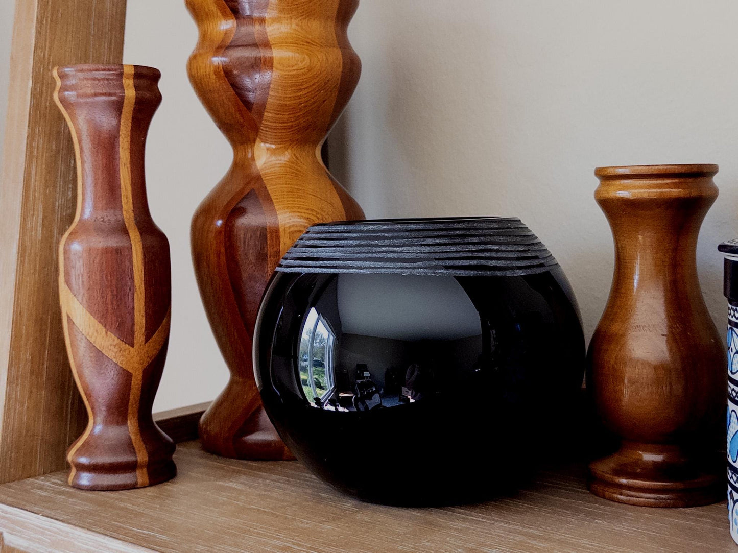 Elegant Hand-Blown Etched Black Glass Vase - Unique Artistic Home Decor Piece