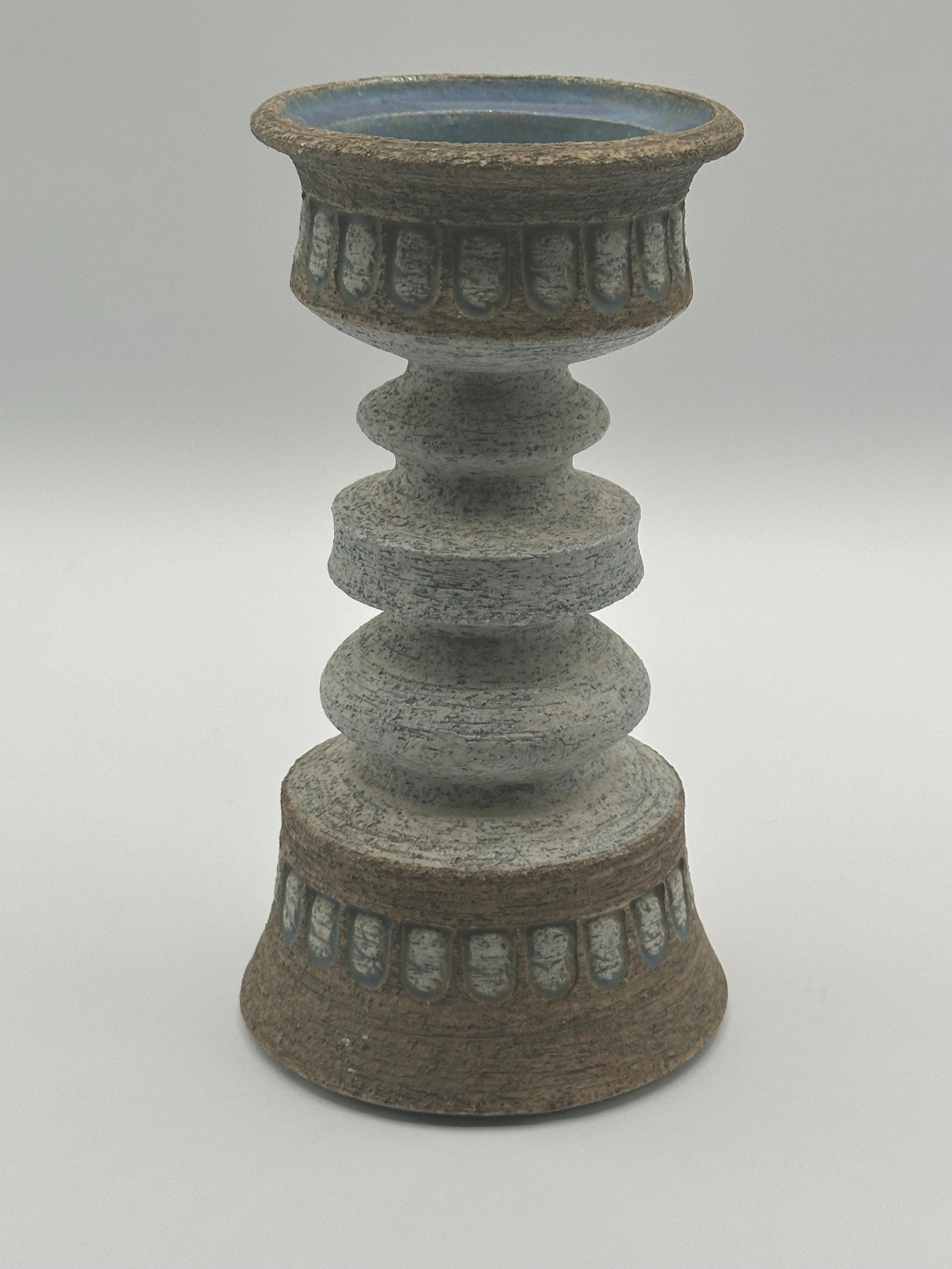MCM-Inspired Rustic Farmhouse Distressed Candle Holder - Handcrafted Decor Artist Signed