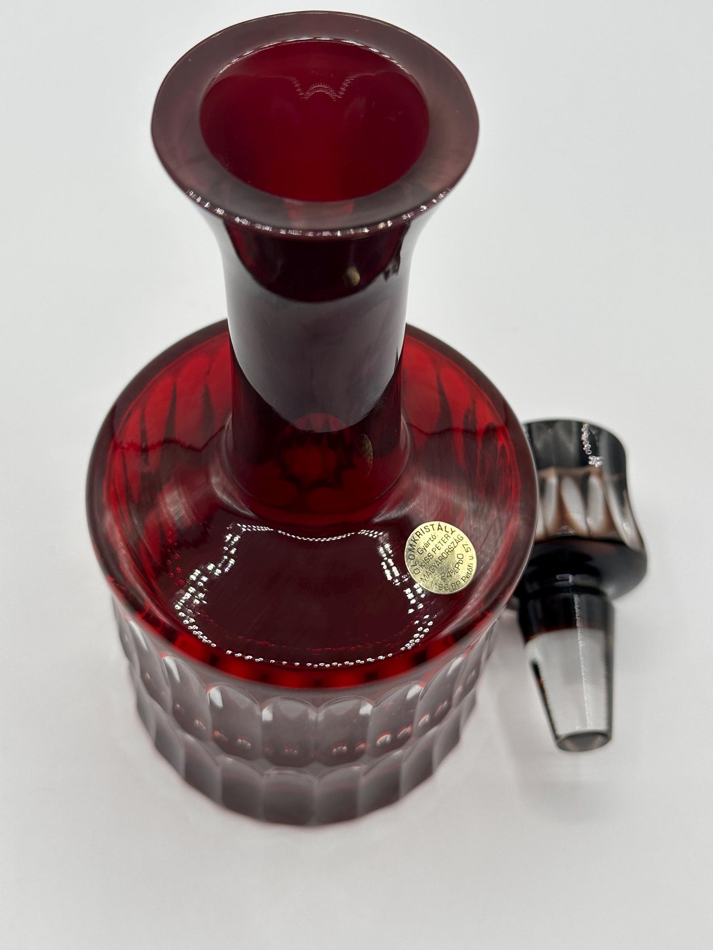 Antique Hungarian Ajka Ruby Red Crystal Decanter - Elegant Vintage Glassware for Bar & Home Decor