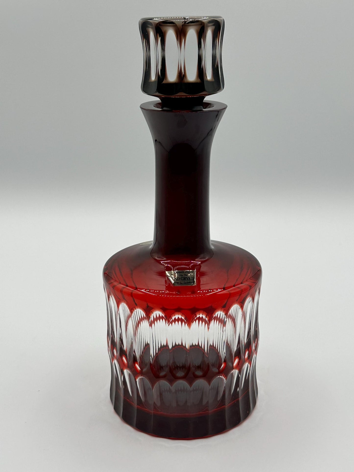 Antique Hungarian Ajka Ruby Red Crystal Decanter - Elegant Vintage Glassware for Bar & Home Decor