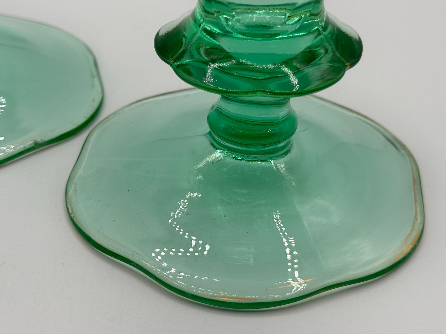 Antique Uranium Glass Candlestick Holders - Glowing Depression Era Decor for Collectors