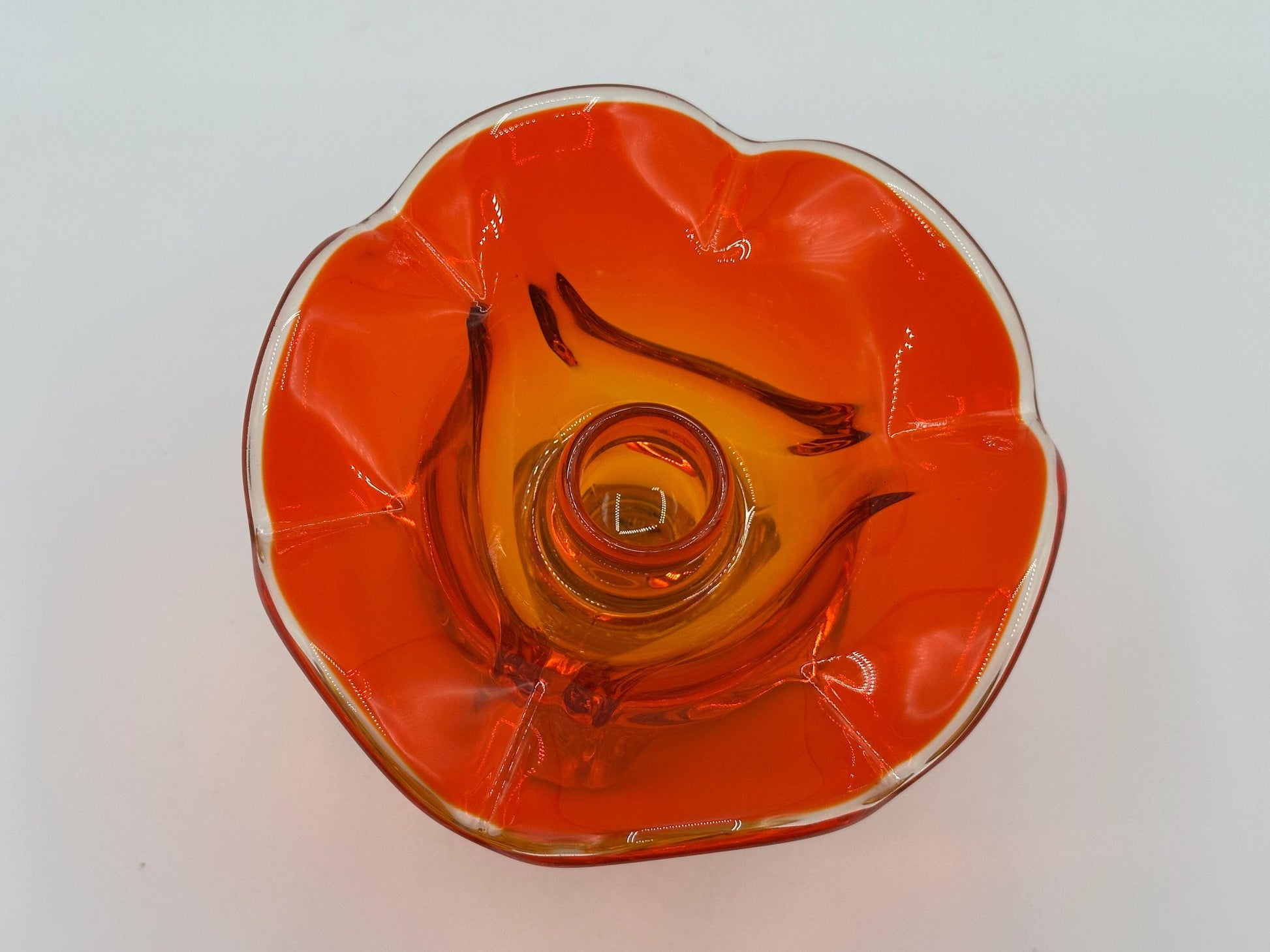 Vintage Viking Glass Persimmon Amberina Footed Candlestick Holder - Epic Collection Triple Taper