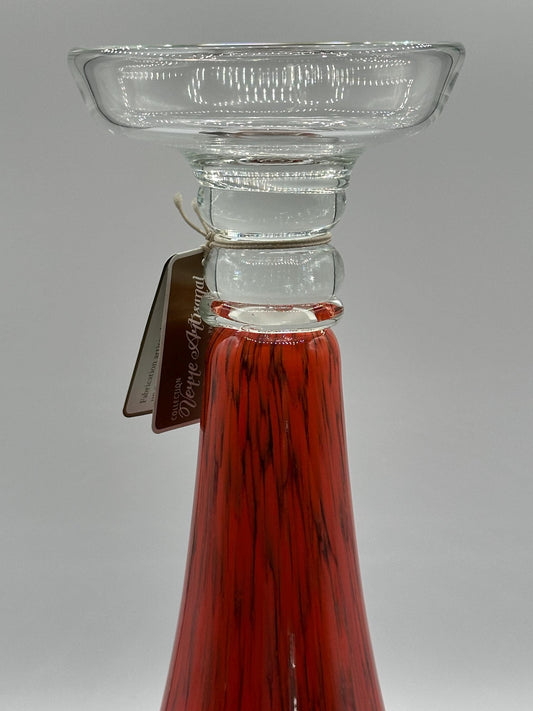 Vintage Pier 1 Imports 15-inch Red & Brown Glass Pillar Candlestick Holder - Retro Home Decor